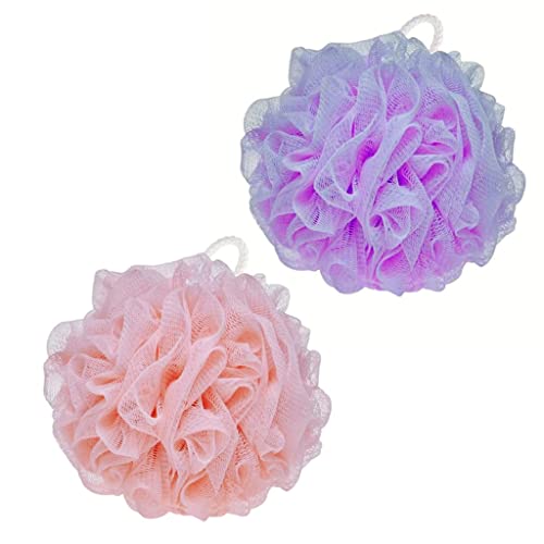 Eco-Friendly Swiss Connection Shower Loofah Pouf Ball - Natural Mesh Bath & Shower Sponge (Pack of 2) | Gentle Exfoliation & Deep Cleansing for Sensitive Skin | Perfect for Daily Shower, Spa & Body Care Routine