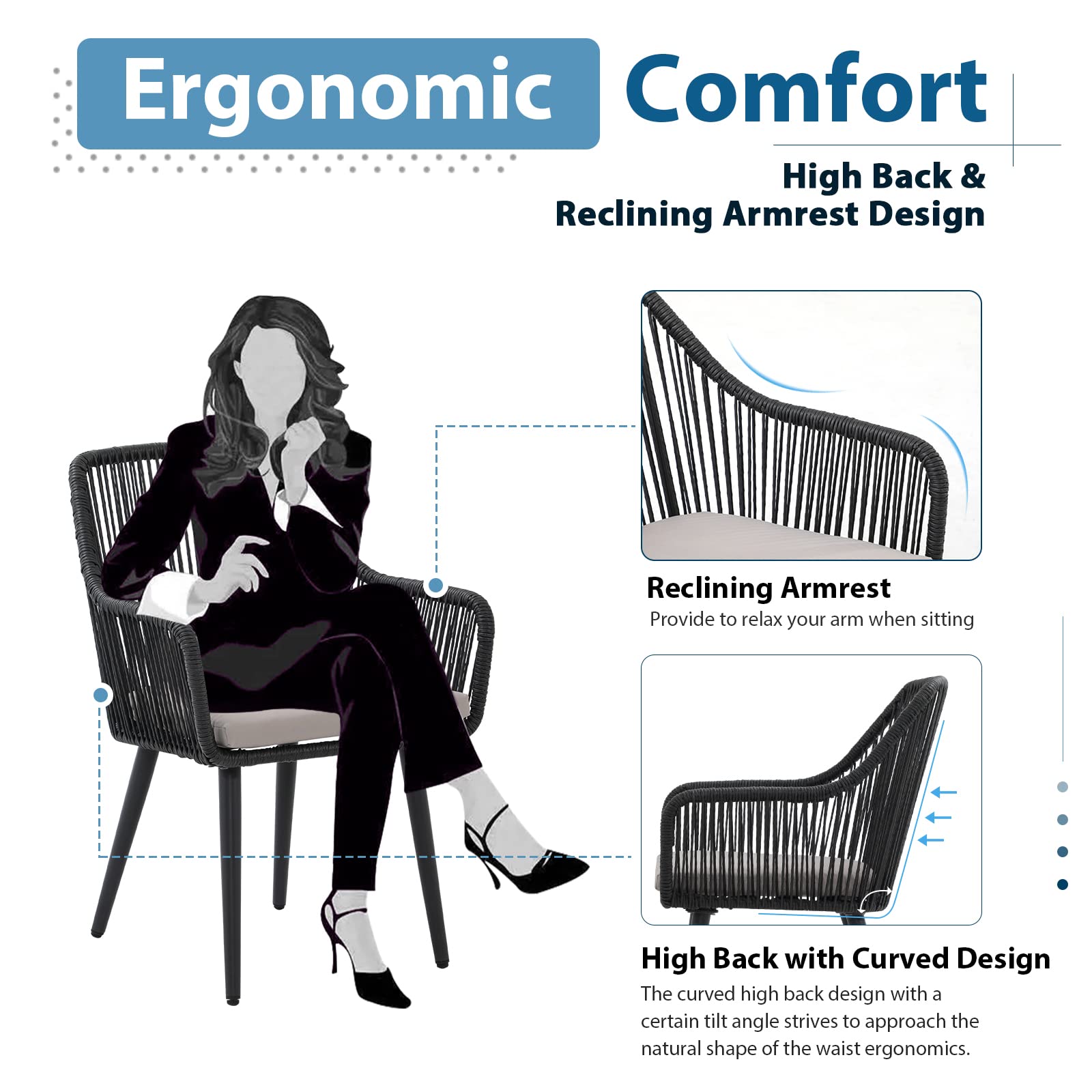 JOIVI 4-Piece Outdoor Patio Dining Chairs Set - Woven Rattan Wicker Chairs with Armrests & Cushions, Sturdy Iron Frame - Perfect for Garden, Backyard, Lawn, Balcony or Indoor Dining Room - Weather-Resistant for Year-Round Use