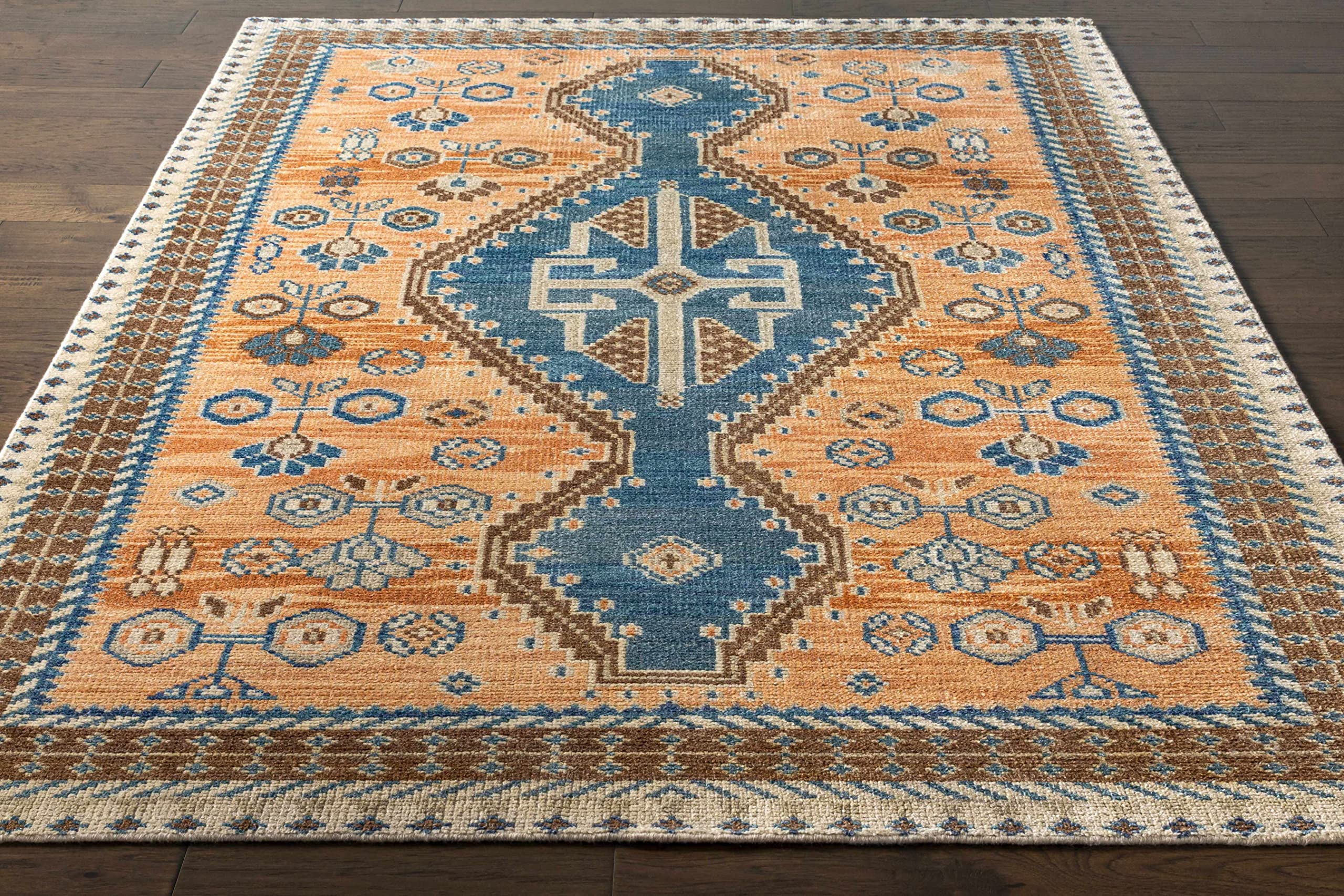 Hauteloom Boroondara Wool Area Rug 8' x 10' - Traditional Rust, Cream, Tan Handmade Rug for Living Room, Bedroom - Soft & Durable Floor Covering for Home Decor & Cozy Spaces
