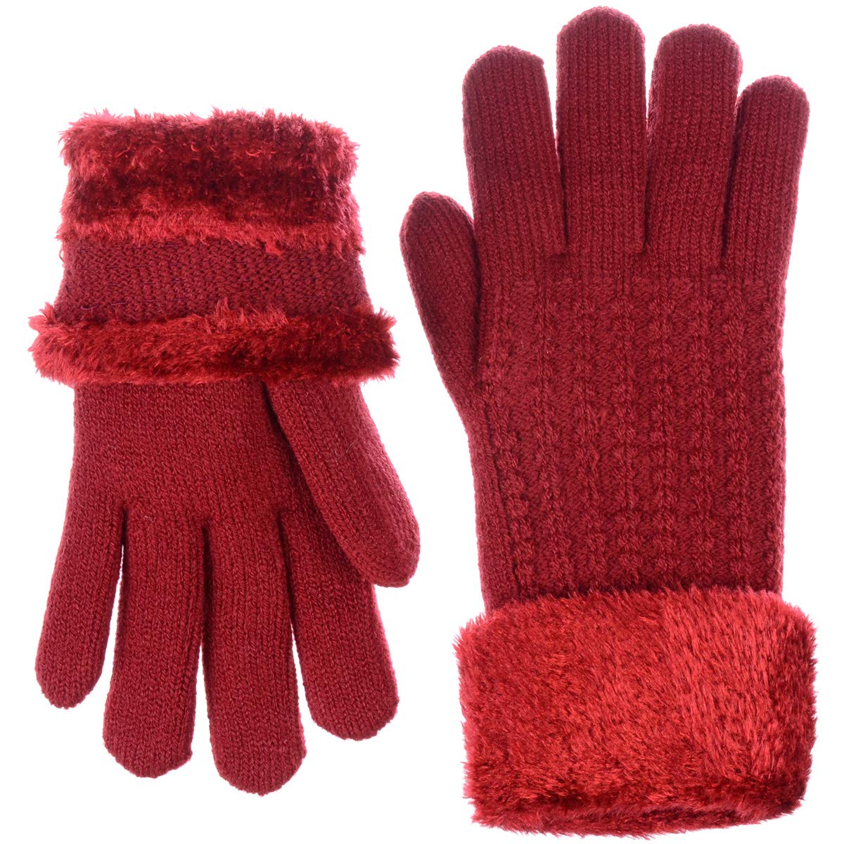BYOS Women's Winter Fashion Gloves - Swirl Pattern Plush Faux Fur Fleece Lined Knit Gloves for Cold Weather, Outdoor Activities, and Holiday Gifts