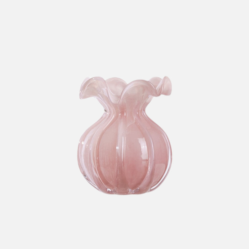 Handmade Blown Glass Ruffle Vase - Elegant Floral Centerpiece for Home Decor, Wedding, and Dining Table Arrangements