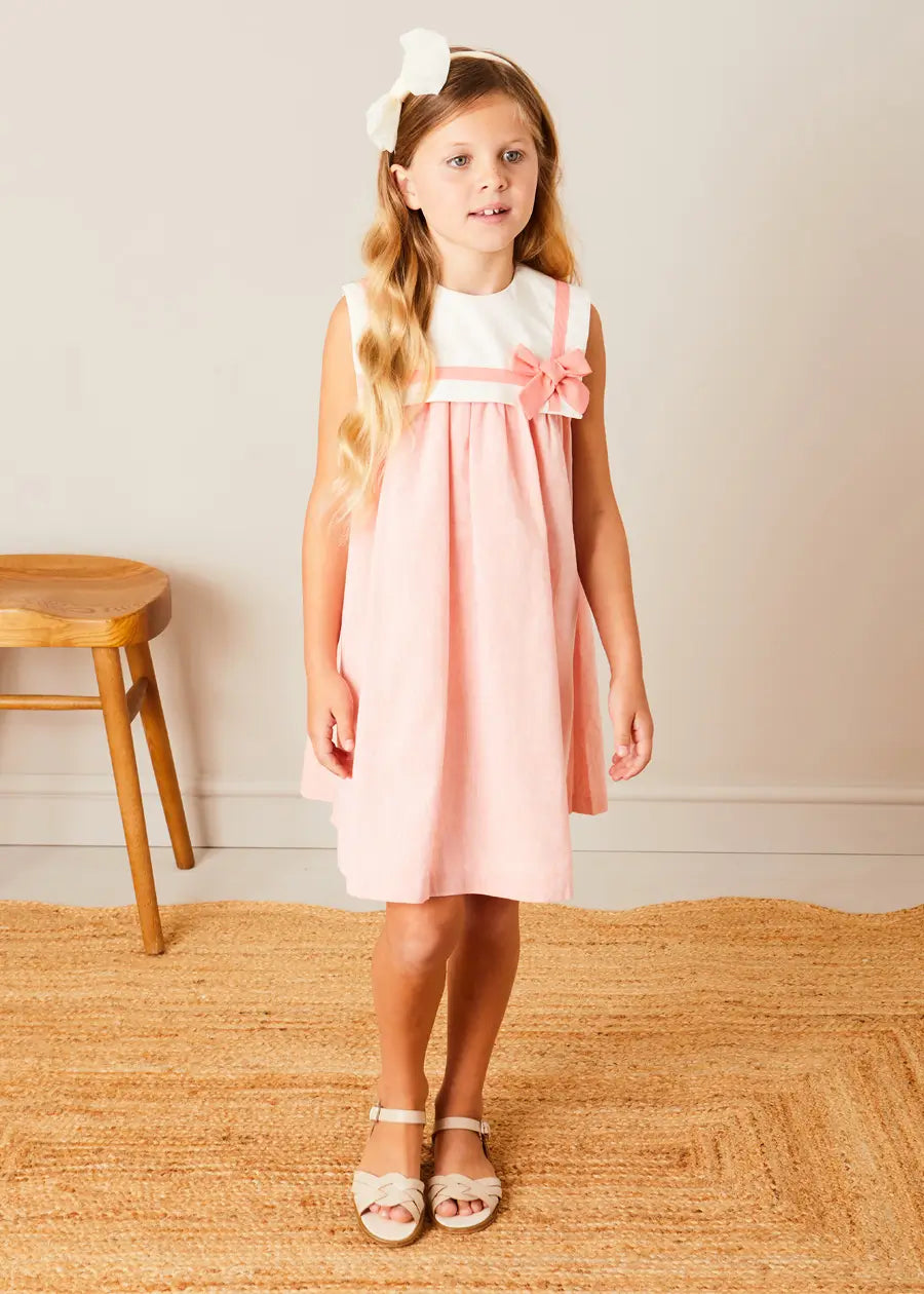 Peach Orange Linen Blend Trapeze Dress for Girls (12 Months to 10 Years) - Perfect for Summer Outfits, Beach Vacations & Casual Playdates