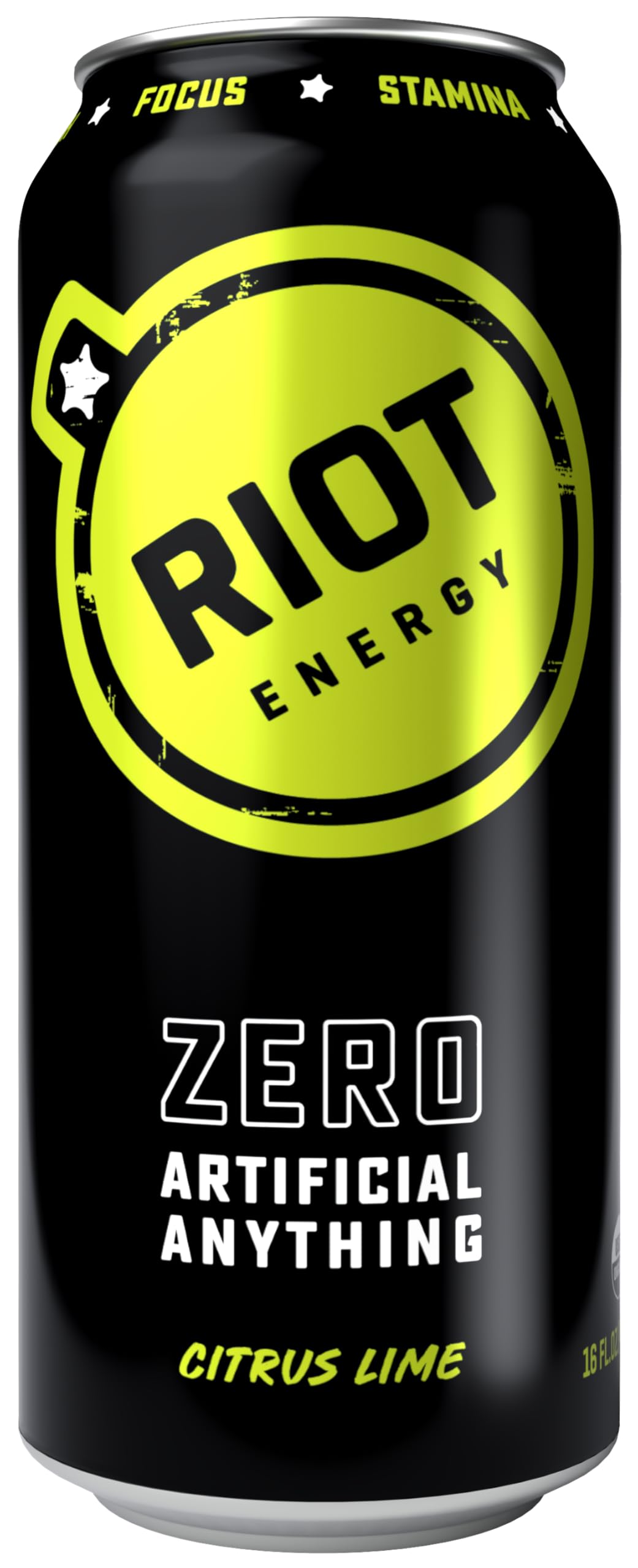 RIOT Clean Energy Drink - Organic Citrus Lime Flavor, No Sugar Added, Made with Real Fruit, 100mg L-Theanine, 16 fl oz | Boost Focus & Energy Naturally for Workouts, Study & Daily Activities