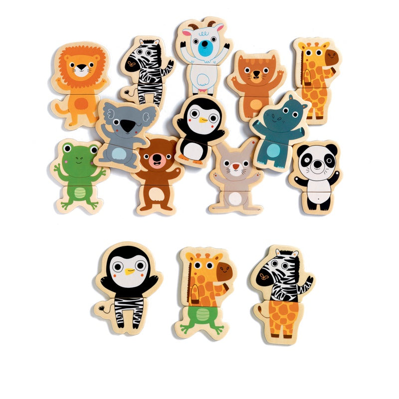 Jungle Animals Wooden Kids Magnet Set - 24 Piece Educational Toy for Toddlers, Djeco - Perfect for Fridge Play, Classroom Learning & Sensory Development