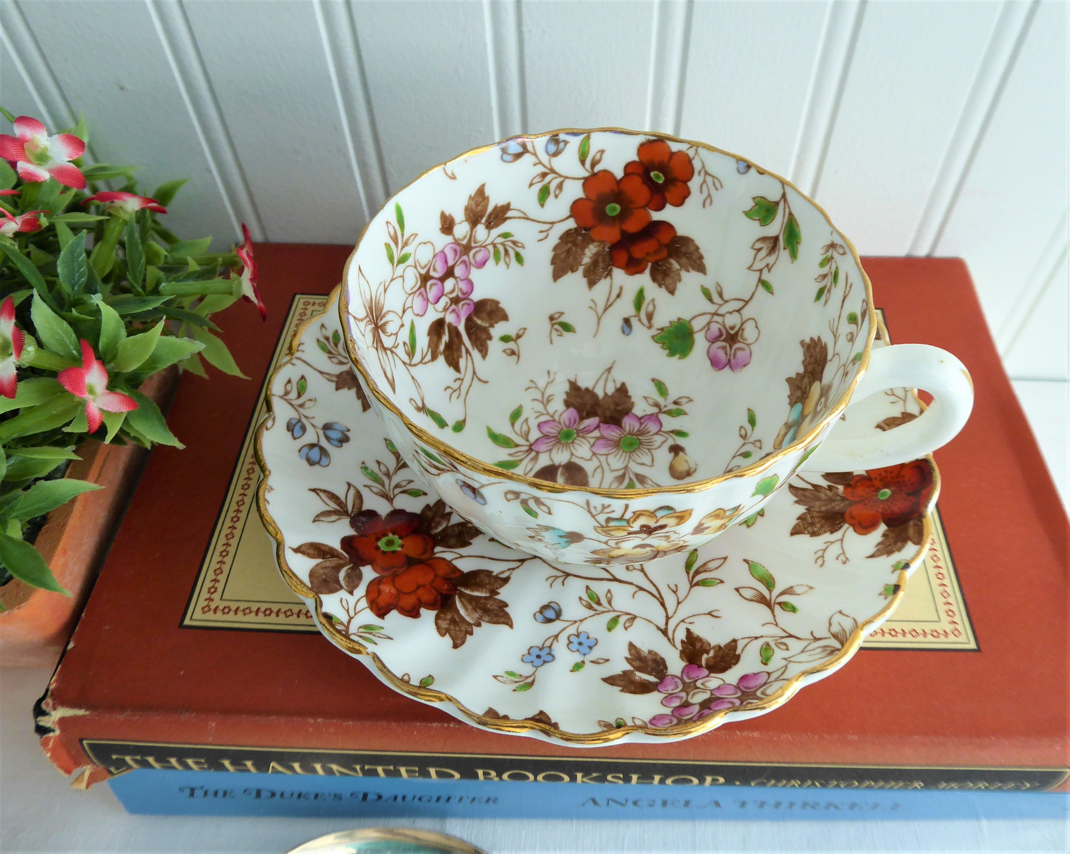 Vintage Floral Cup and Saucer Set - Hand-Painted Enamel Chintz by Radfords England (1928-1938) | Perfect for Afternoon Tea, Collectible Display & English Cottage Decor