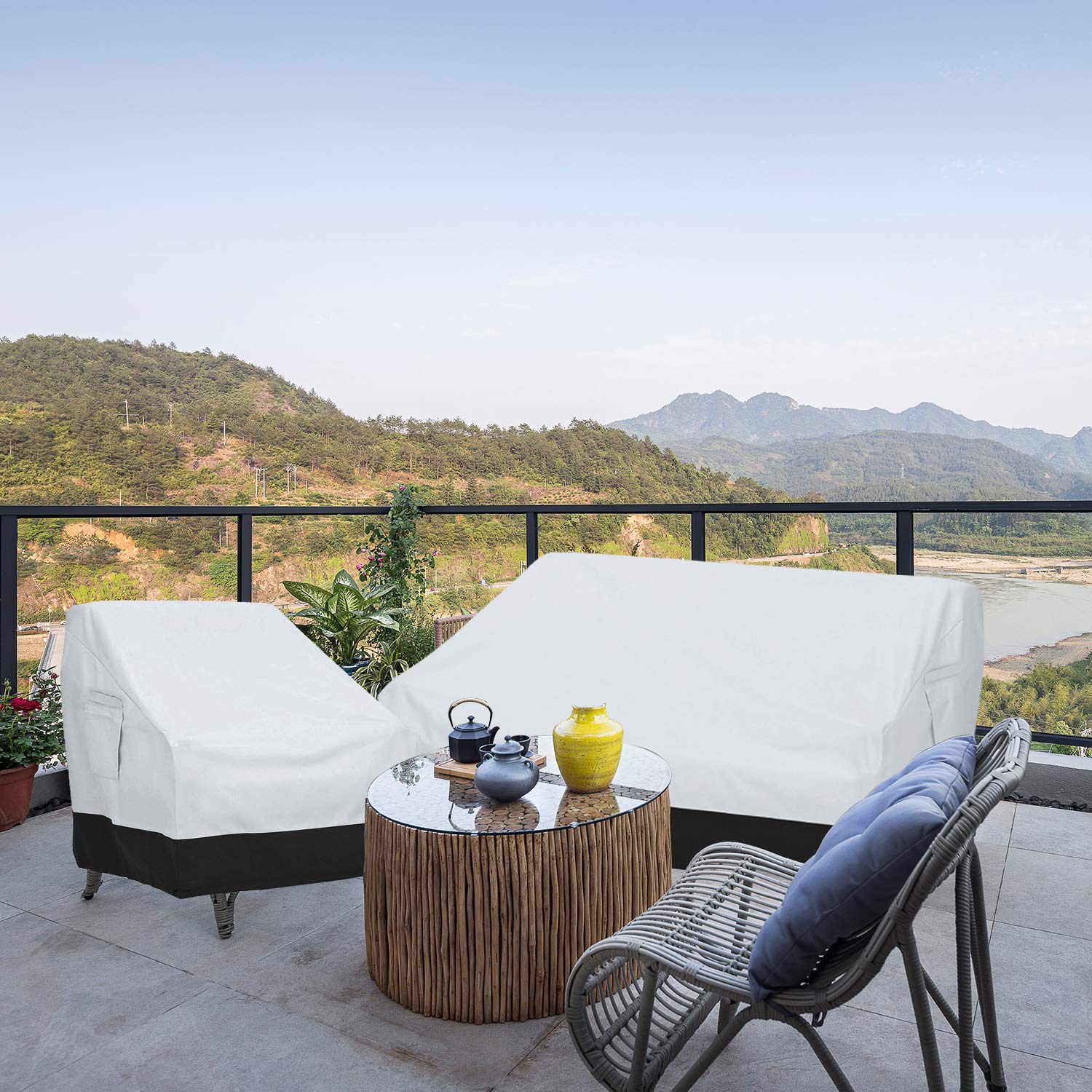 Waterproof Patio Hanging Egg Chair Cover - Silver & Black Swing Chair Cover with Zipper for Outdoor Egg-Shaped Hanging Chairs - Durable Two-Seater Sofa Protection (54