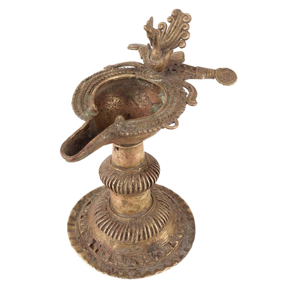 Handmade Brass Peacock Figurine Oil Lamp - 6 Inch Traditional Indian Diya for Puja Rituals, Kerala Temple Decor & Home Meditation Altar - Ancient Pital Deepak SNP-204