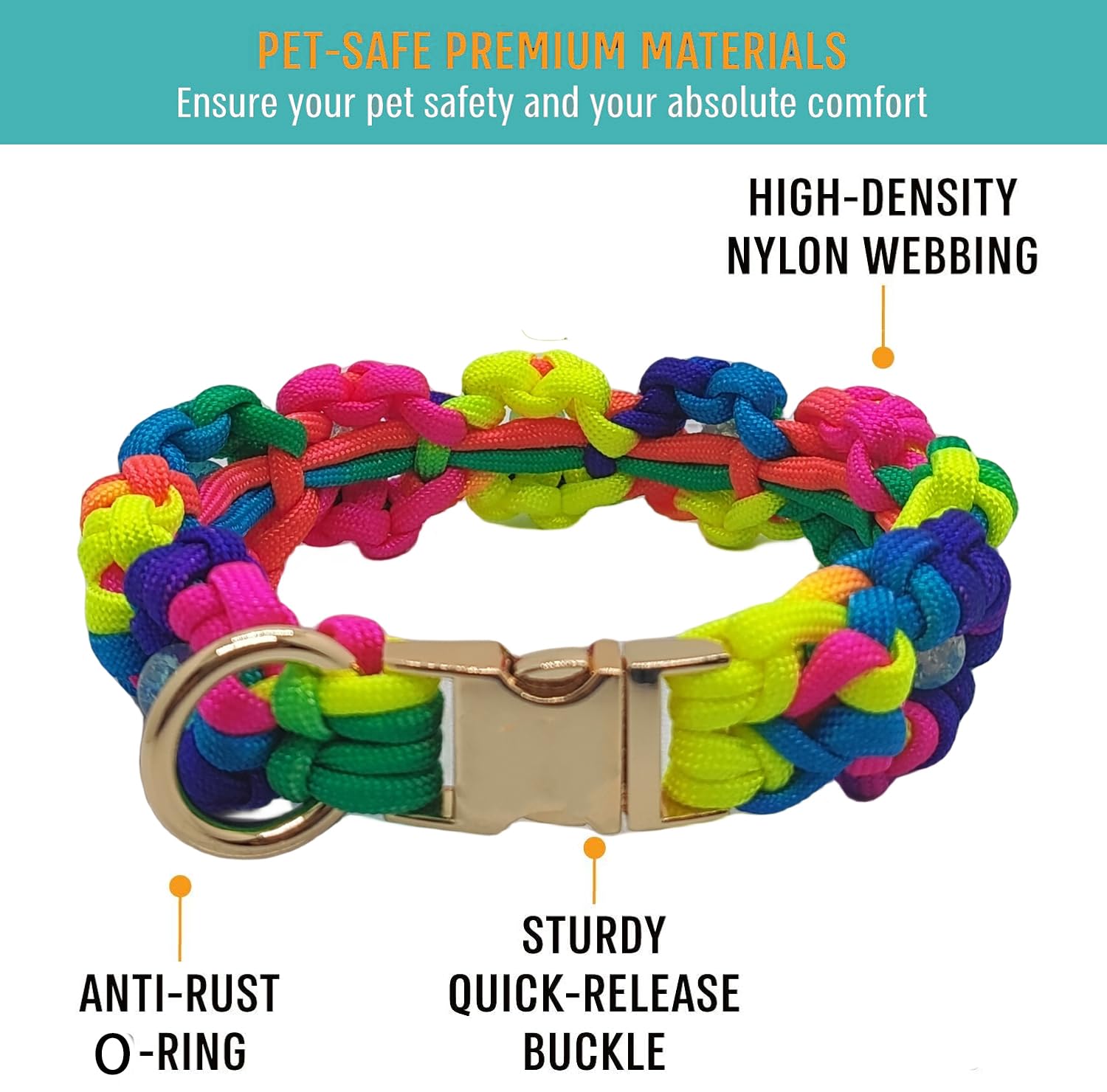 Handwoven Paracord Flower Dog Collar with Quick Release Buckle - Durable & Comfortable Pet Collar for Small, Medium, Large & Extra Large Dogs (S-neck 9-10