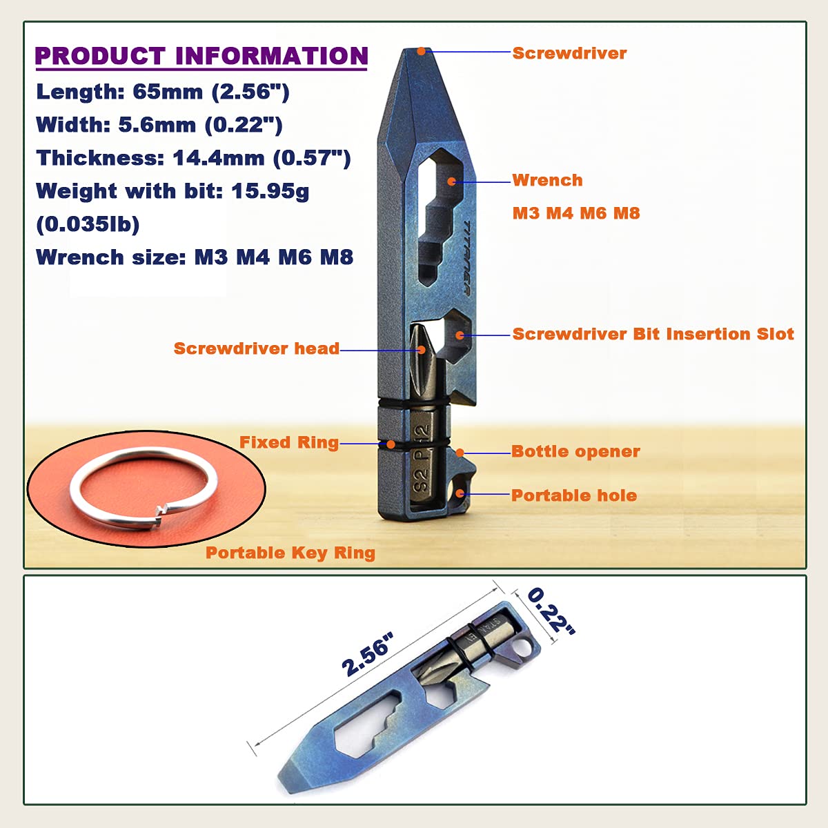 Premium Titanium EDC Pry Bar - Multi-Tool with Bottle Opener, Screwdriver & Wrench - Durable Keychain Tool for Outdoor, Survival & Everyday Carry (Blue) - Perfect for Camping, Hiking, DIY & Emergency Situations