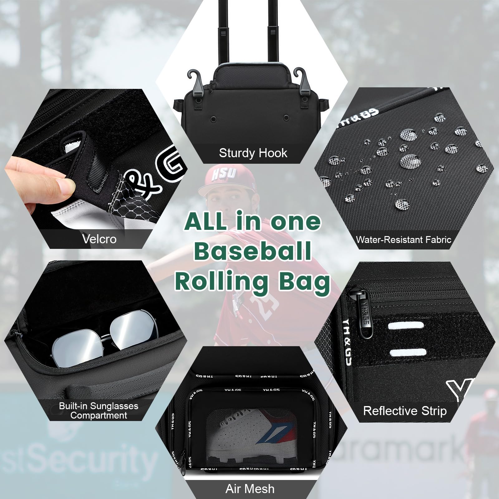 **Rolling Baseball Bag with Wheels - Lightweight Wheeled Softball Equipment Bag for T-Ball & Baseball, Includes Fence Hook & Shoe Compartment - Perfect for Travel, Practice & Games**
