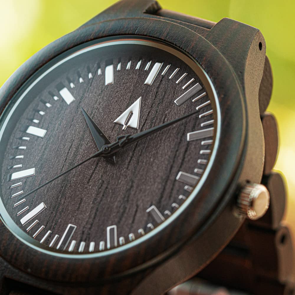 Men's Ebony Wood Watch - Japanese Quartz Movement & Adjustable Strap for Outdoor & Business