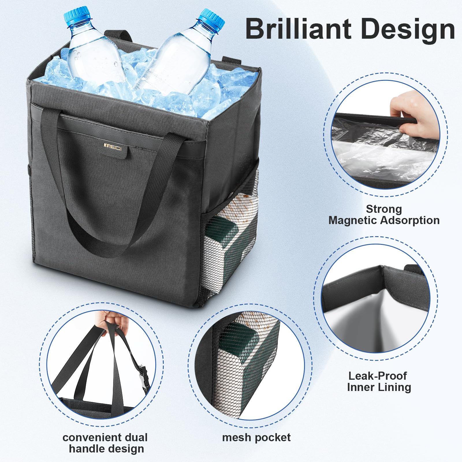 MEIDI Waterproof Magnetic Car Trash Can - Multipurpose Vehicle Garbage Bin for Sedan, SUV & Truck (Black) | Ideal for Road Trips, Commuting & Family Travel
