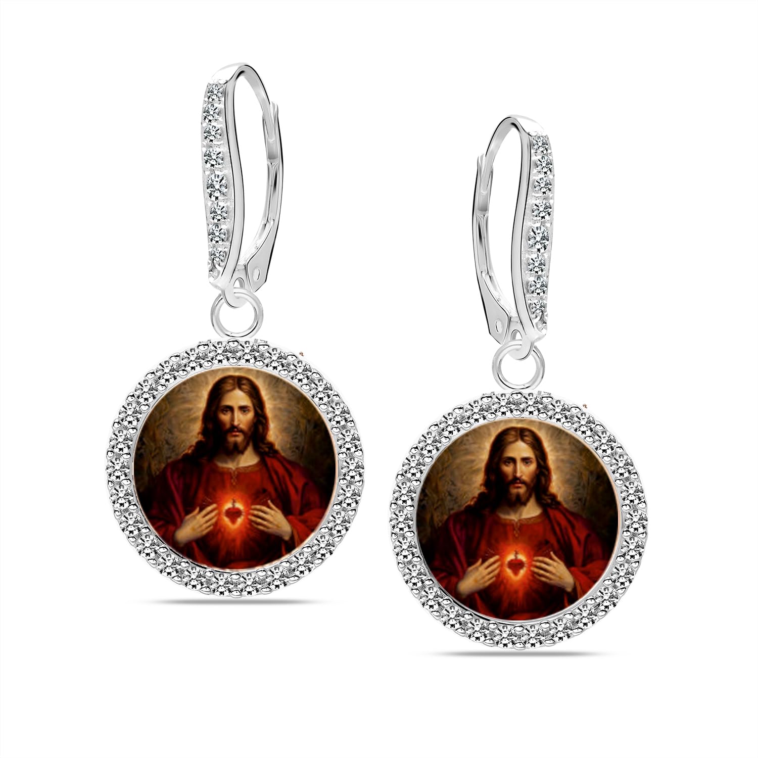 LeCalla 925 Sterling Silver Teardrop Earrings for Women - Sacred Heart of Jesus Drop Earrings - Christian Jewelry Gifts for Birthday, Mother's Day, Christmas | Elegant Religious Jewelry for Church, Weddings & Daily Wear