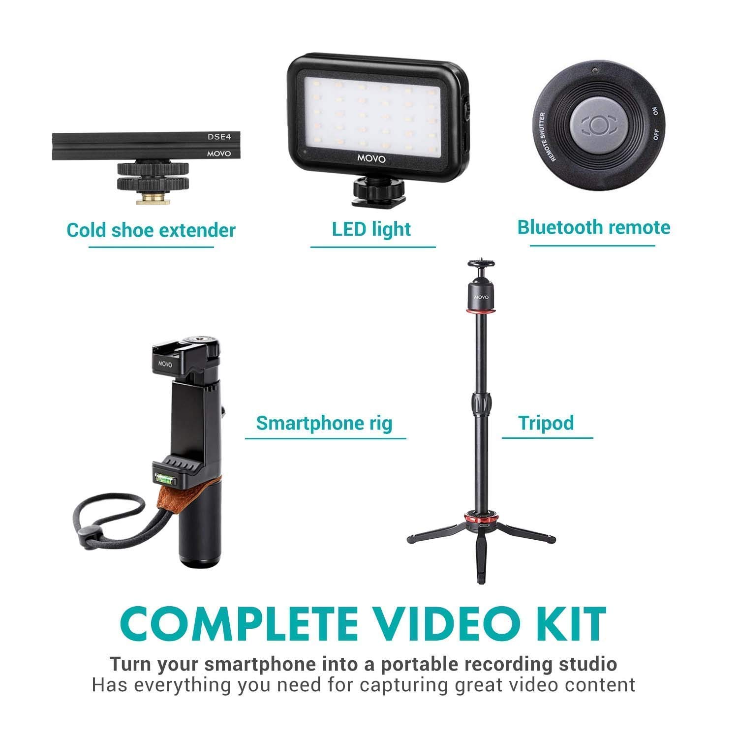 MOVO Huge Smartphone Vlogging Kit V8 - USB Type-C Dongle, Mini Tripod, Grip Rig, Wireless Shotgun Mic, 360° Stereo Microphones & LED Lights - Perfect for TikTok, YouTube Live Streaming & Content Creation (Ideal for Vloggers, Travel Videos & Social Media Content)