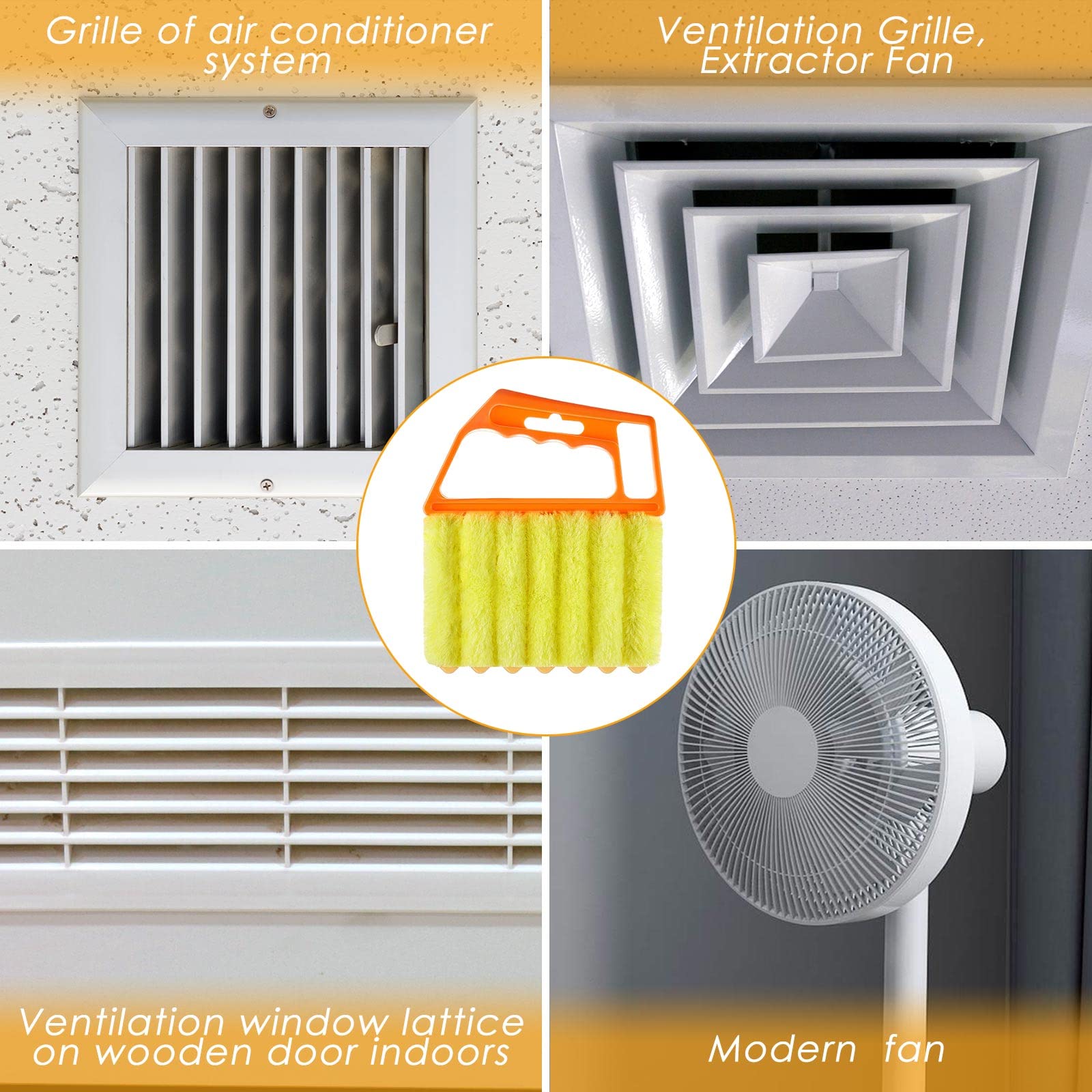 Geiserailie 2-Pack Washable 7-Finger Dusting Cleaner Tool for Window Blinds, Venetian Blinds & Air Conditioner - Mini Handheld Brush with Orange Handle - Removes Dust & Dirt from Wood Blinds, Furniture & Hard-to-Reach Areas