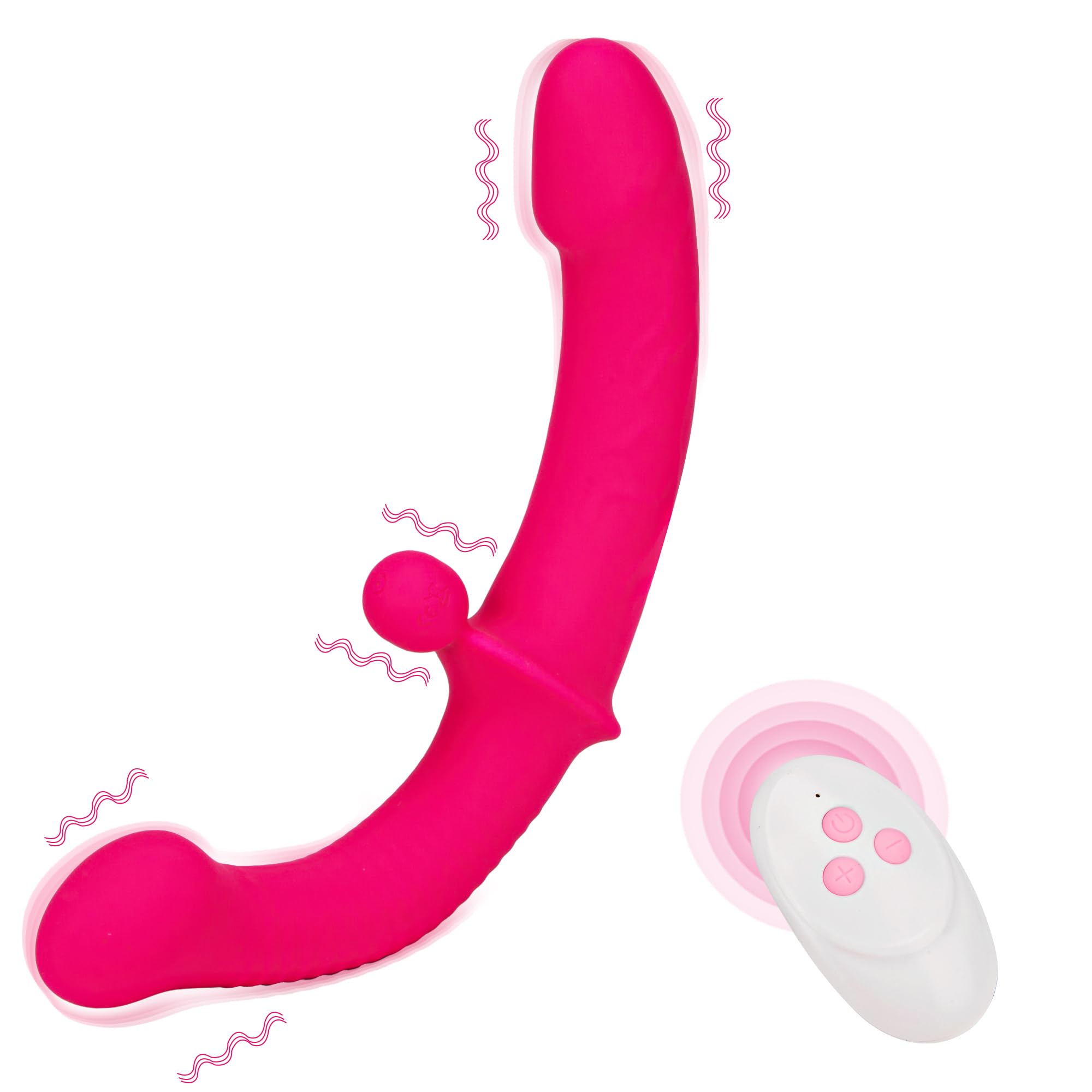 Eurlemd Soft Silicone Strapless Vibrating Double-Ended Dildo - 10 Speed Wireless G-Spot Stimulator for Lesbian Couples & Anal Play (Rose Red) | Perfect for Couples Play, Solo Exploration & LGBTQ+ Intimacy