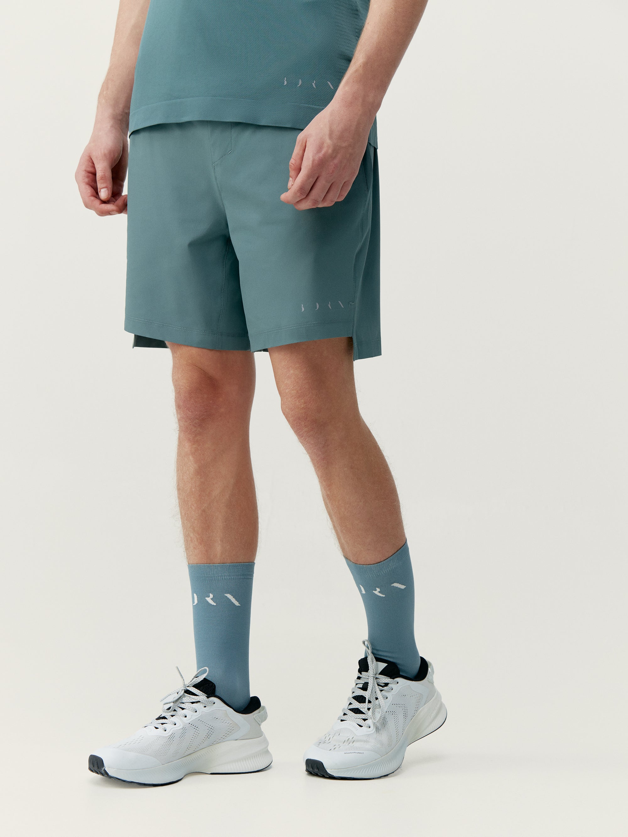 Born Natron Double Layer Shorts - Grey Green/Road Grey - Perfect for Running, Gym & Outdoor Activities