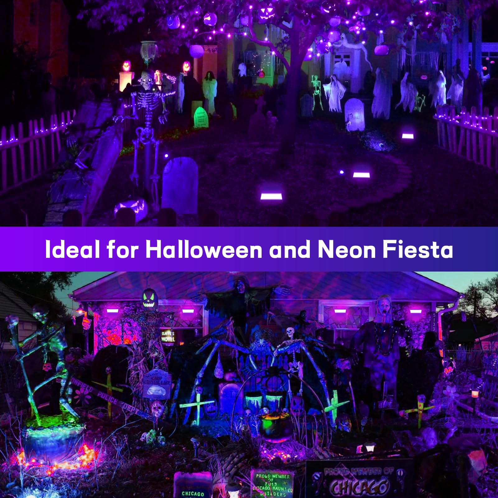 150W LED Black Light 2 Pack - UV Black Lights for Glow Party, Halloween & Body Painting - Ultra Thin Flood Lights with On/Off Switch - Perfect for Dark Rooms, Neon Decor & UV Reactive Art