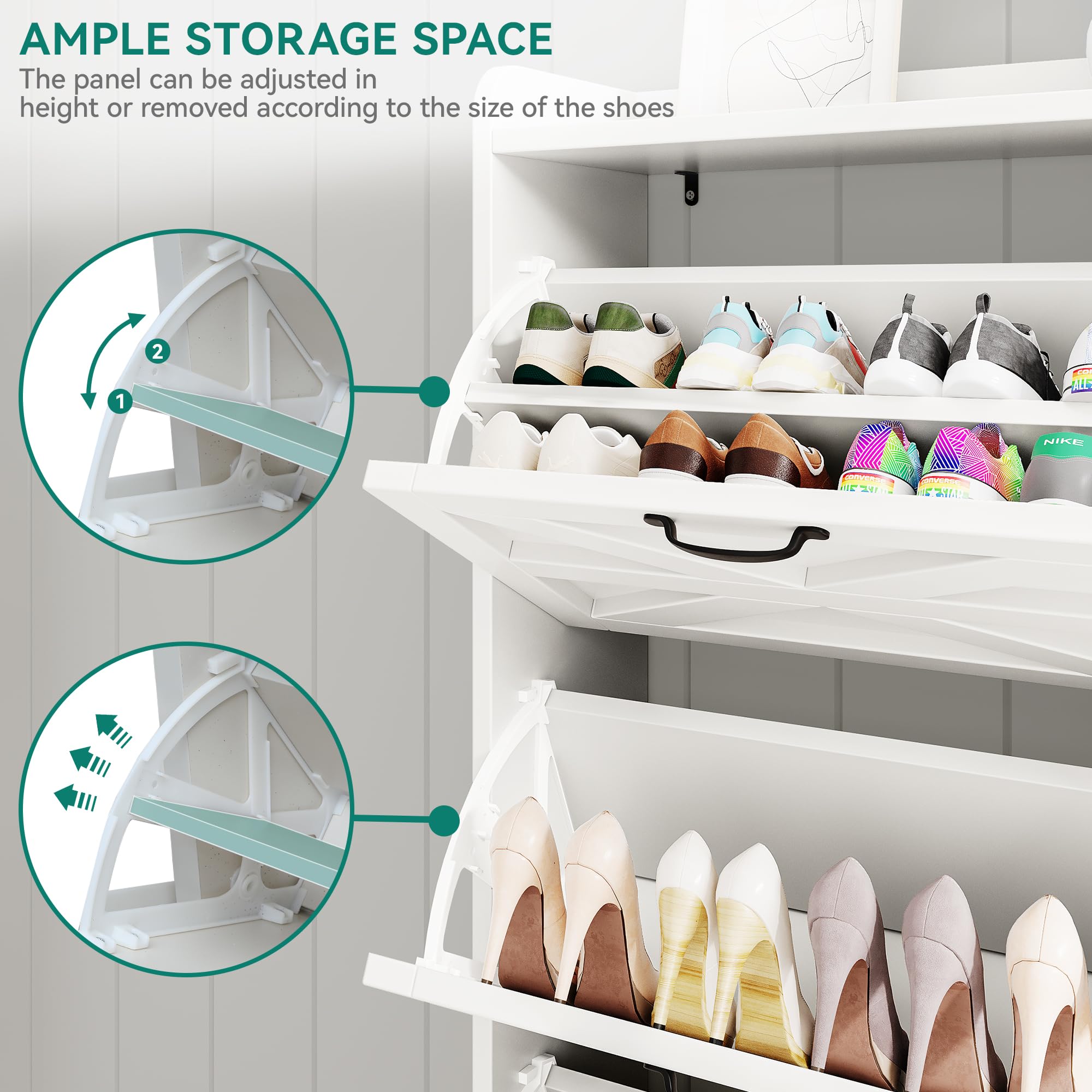 YITAHOME 24-Pair Farmhouse Shoe Storage Cabinet with 3 Flip Drawers - Slim Narrow Shoe Rack Organizer for Hallway, Entryway, Living Room - Perfect for Small Spaces & Home Organization (White)