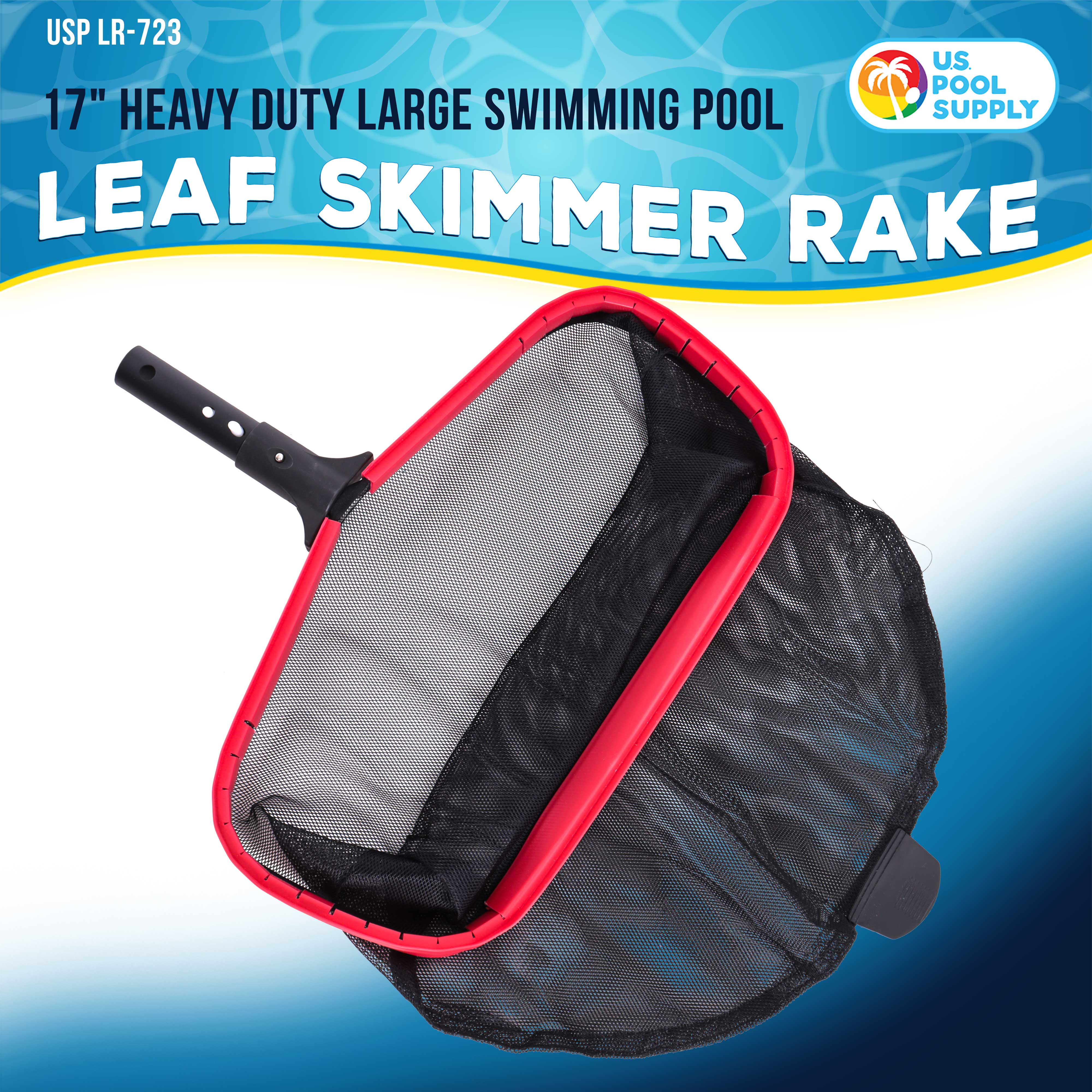 Professional Heavy Duty 17-Inch Swimming Pool Leaf Skimmer Rake with Deep Net Bag | Strong Aluminum Frame for Faster Cleaning & Debris Pickup | Ideal for In-Ground & Above Ground Pools