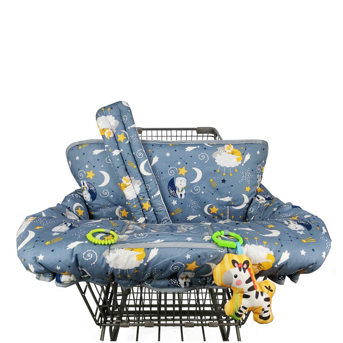 Baby Shopping Cart Cover with Padded High Chair Cover - Reversible Split Seat Cushion, Phone Pouch & Storage Pocket | Neutral Design for Boys & Girls | Perfect for Grocery Shopping & Dining Out