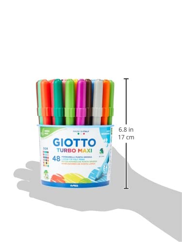 GIOTTO Turbo Maxi 48-Pack Broad Tip Washable Markers for Kids - 5mm Super Washable Art Supplies for School, Home & Classroom Activities