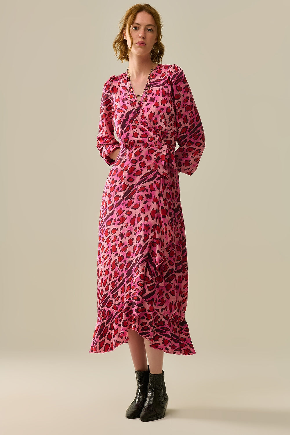 Leopard Print Fuchsia Satin Maxi Robe with Pockets - Elegant Long Kimono Style for Women - Perfect for Lounging, Spa Days, and Beach Cover-Ups