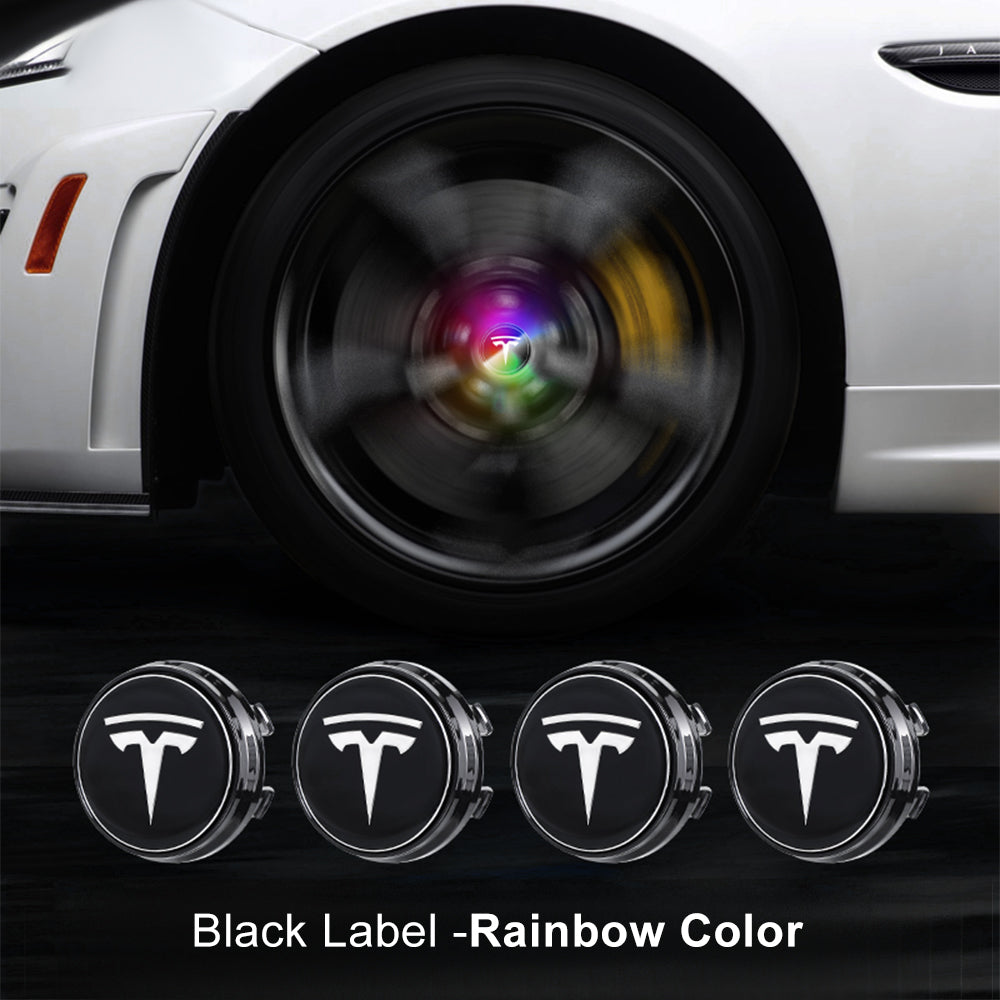 EVBASE Tesla Logo Model 3/Y LED Wheel Hub Caps (4PCS) - Waterproof LED Center Caps for Night Driving & Car Customization - Perfect for Tesla Enthusiasts & Car Modifications
