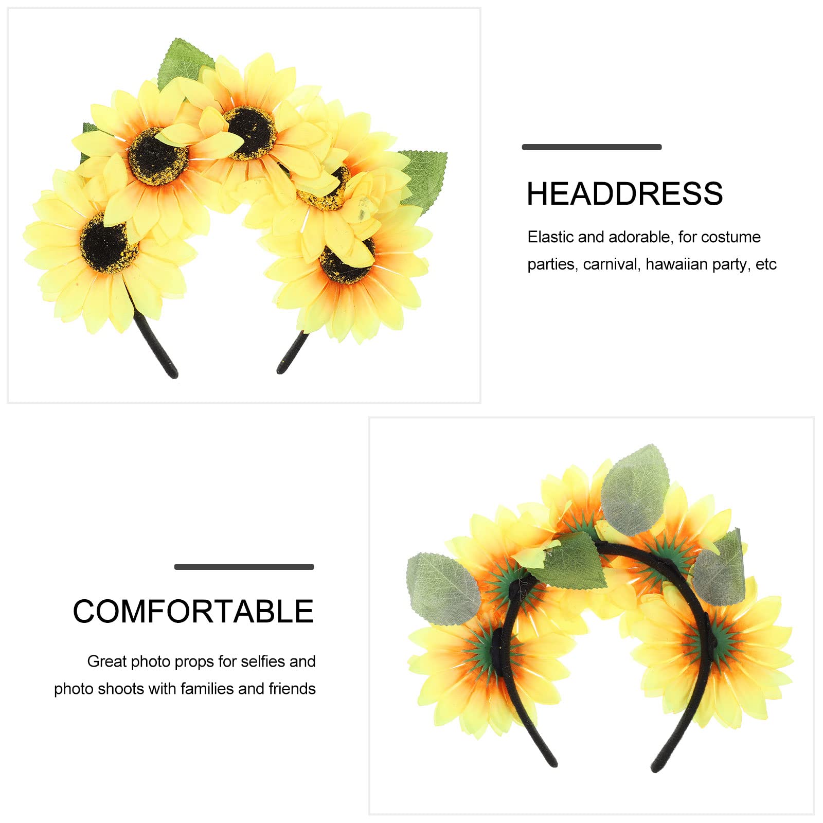 FOMIYES Sunflower Headband for Women - Floral Hair Hoop with Clips, Wedding Bridal Beach Hair Accessories - Perfect for Parties, Vacations & Boho Style Outfits
