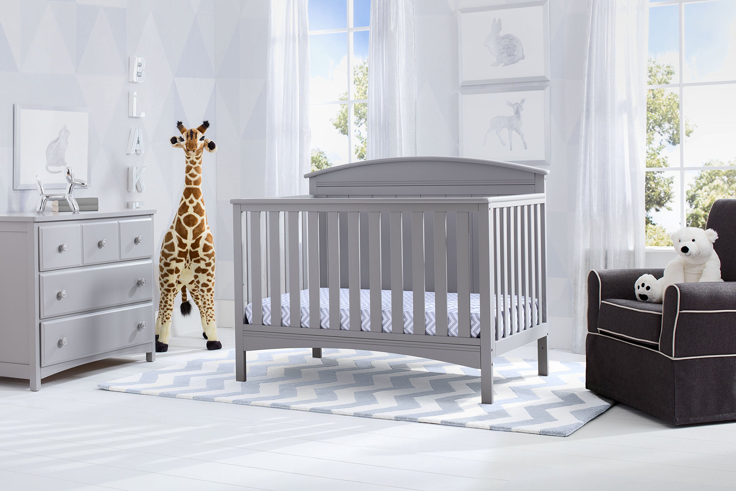 Delta Children Archer 4-in-1 Convertible Crib in Grey with Serta Perfect Slumber Dual-Sided Eco-Friendly Crib Mattress - Nursery Furniture Set for Baby & Toddler | Safe Sleep Solution for Newborns to Big Kids