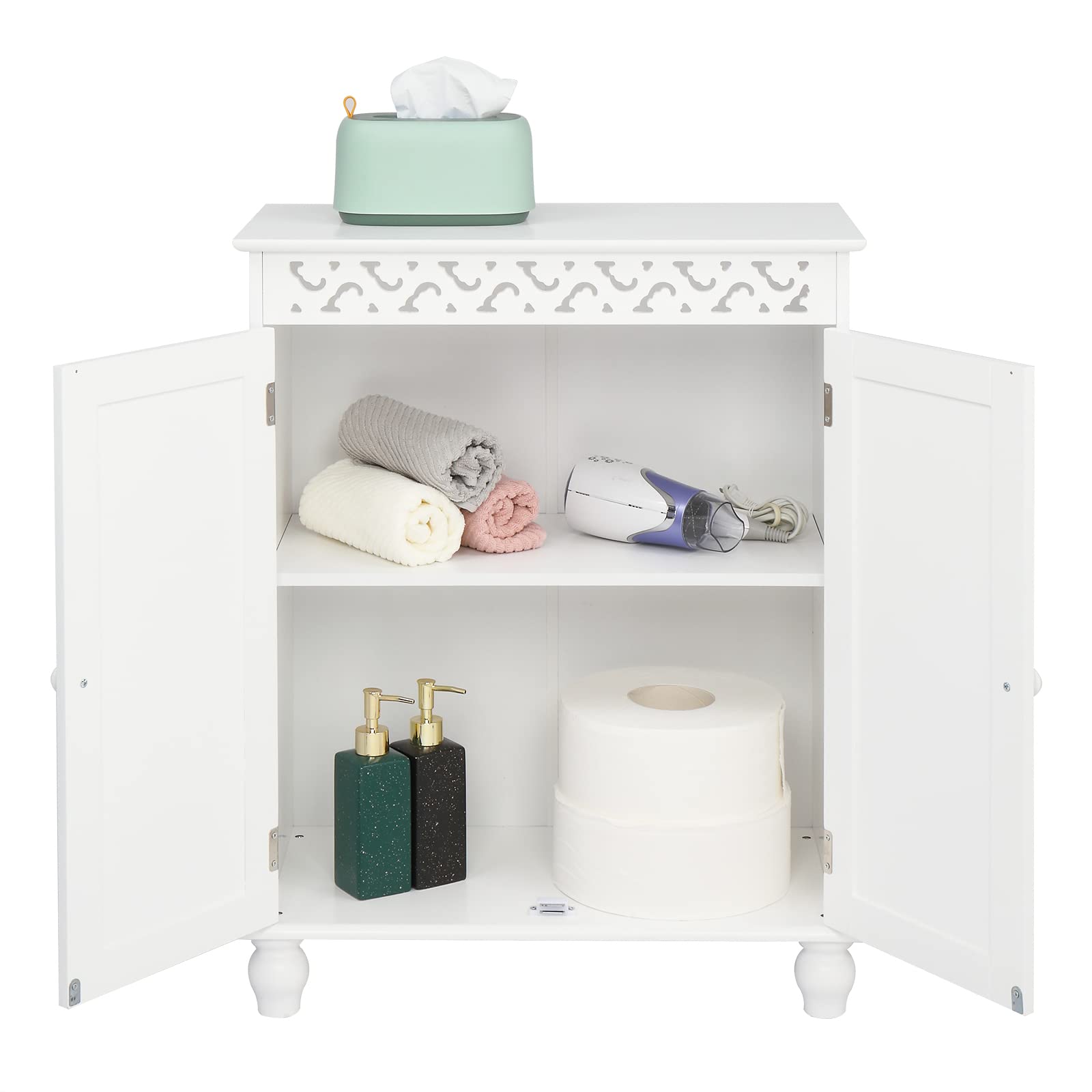 Modern Carved Wooden Bathroom Cabinet - Freestanding Storage Organizer for Bathroom, Living Room & Home Office - White Floor Cabinet for Towels, Toiletries & Decor