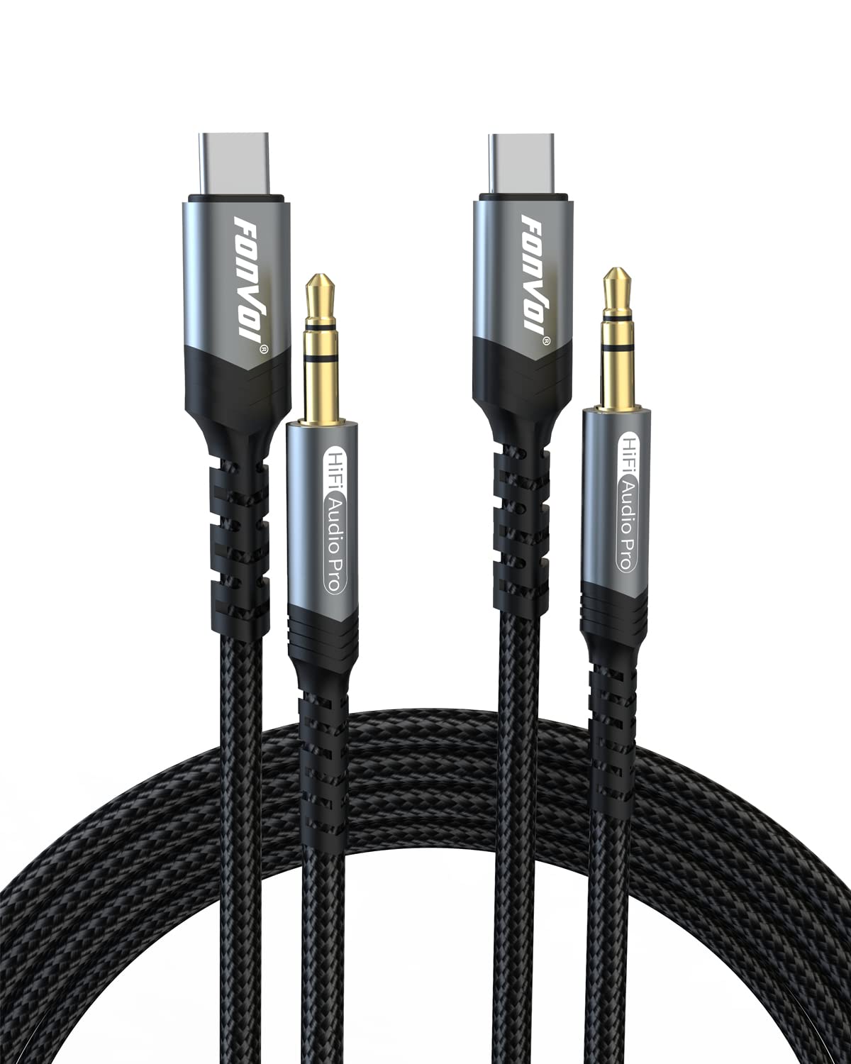 FONVOi USB C to 3.5mm Aux Audio Cable - 8FT+8FT Stereo Jack Adapter for iPhone 15, Google Pixel, Samsung Galaxy, iPad Pro | Car Audio, Home Theater & Gaming Headphone Connection