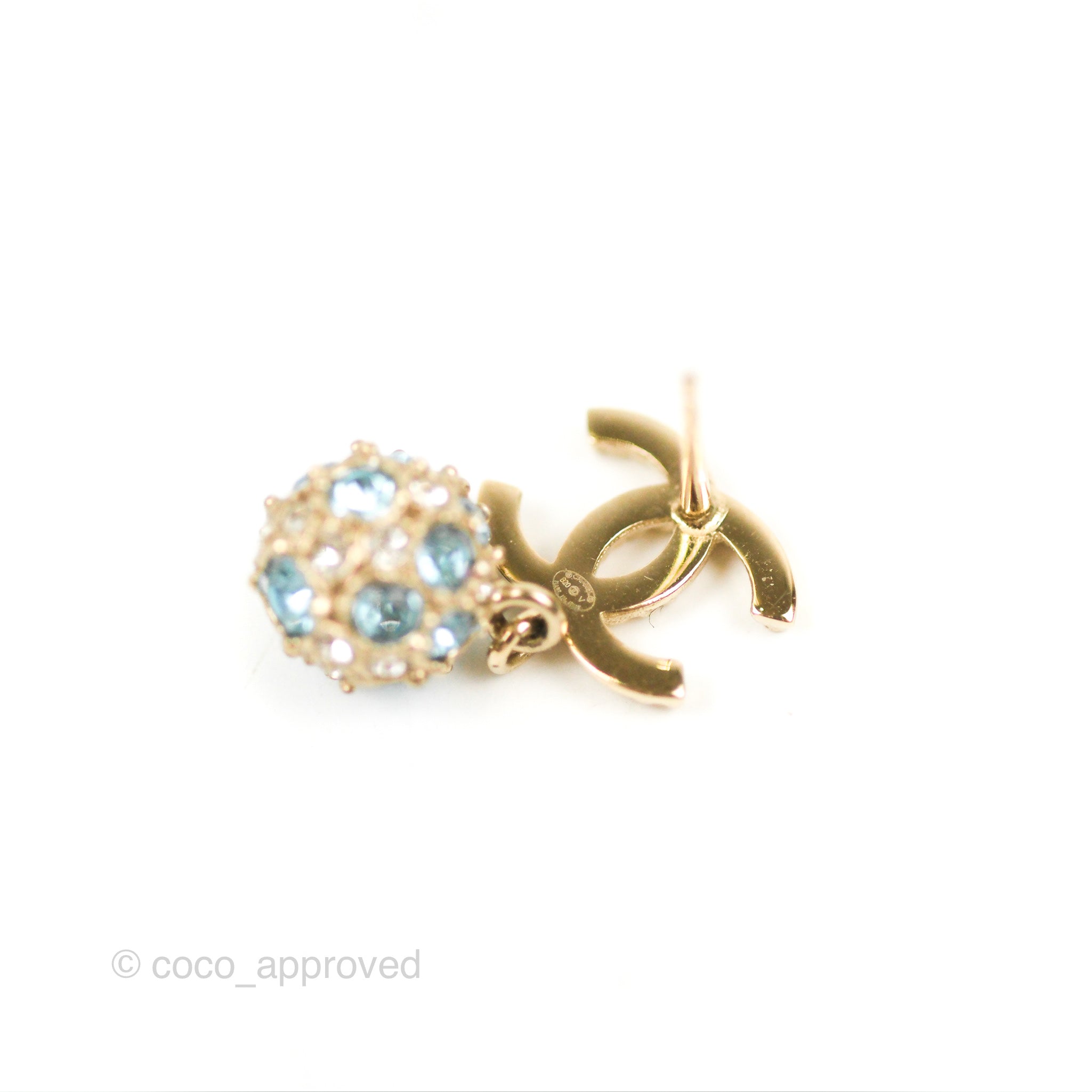 Chanel CC Blue Crystal Drop Earrings - Gold Tone 20V Fashion Jewelry for Women | Perfect for Parties, Weddings & Special Occasions