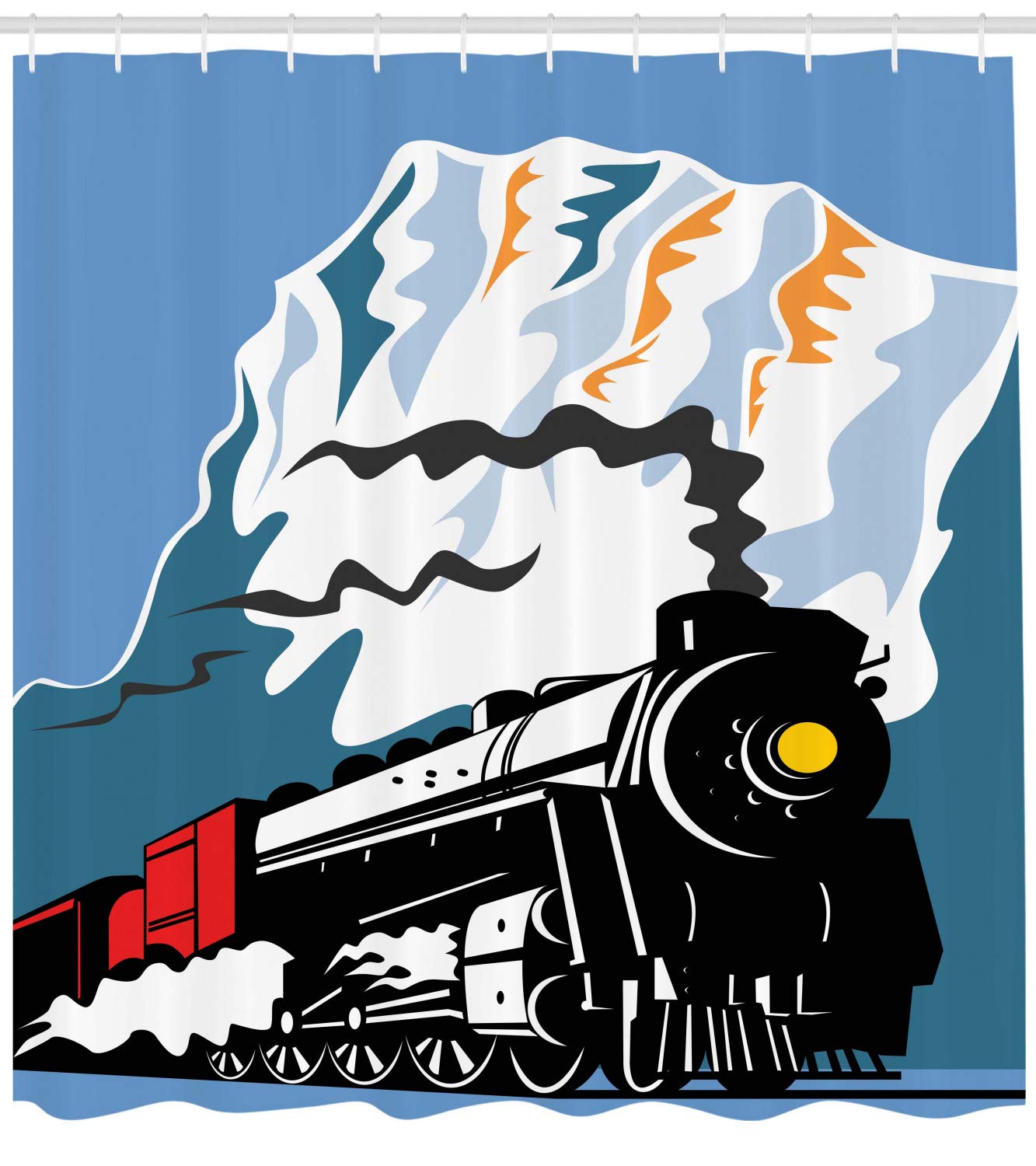 Ambesonne Vintage Train Shower Curtain - Retro Steam Locomotive & Mountain Travel Adventure Design, 69
