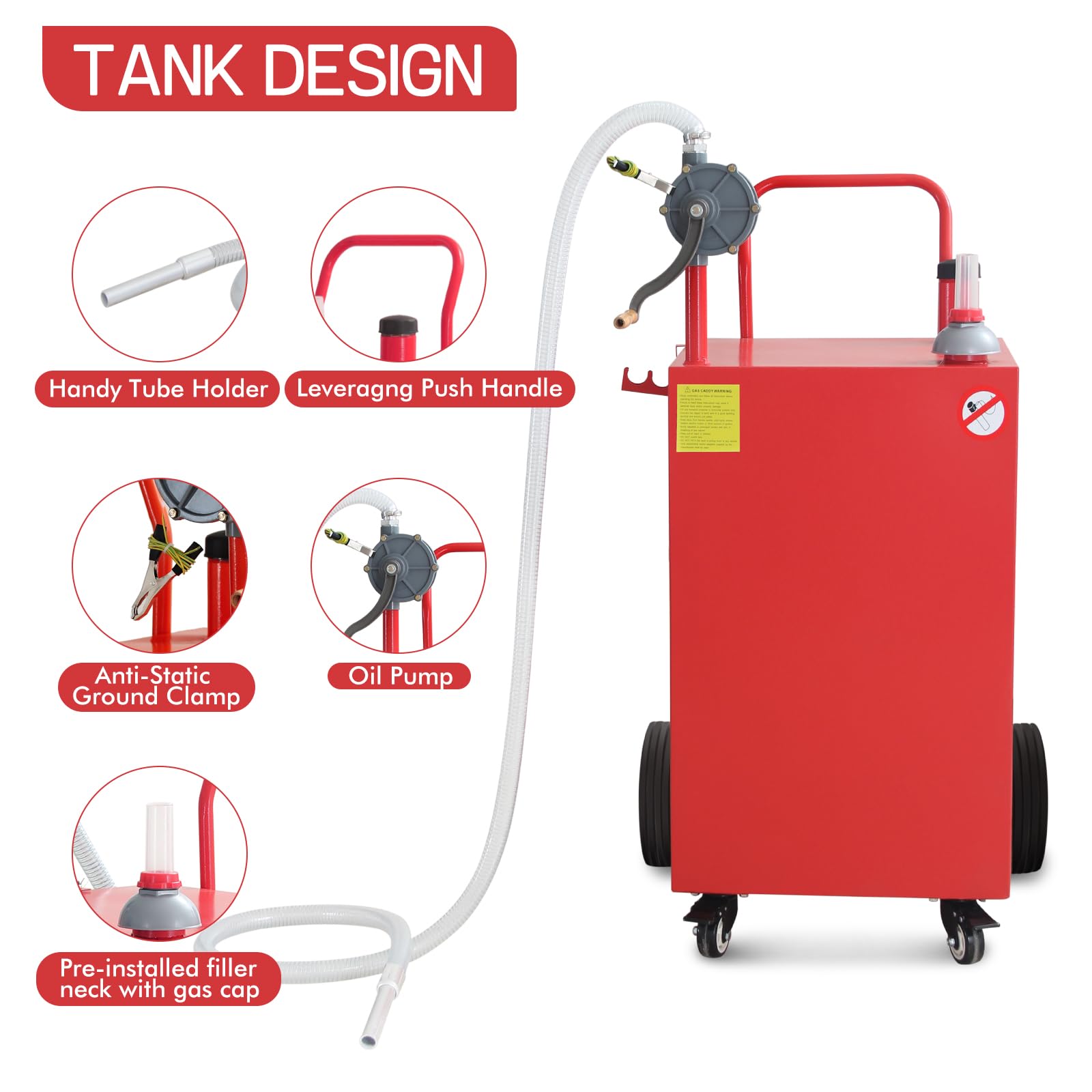50 Gallon Portable Oil Transfer Tank - Heavy Duty Diesel Fuel Storage Container for Gas, Kerosene & Fluids - Ideal for Boat, ATV, Car, Motorcycle & Farm Use (Red) - Perfect for Emergency Fuel Storage & Off-Grid Applications