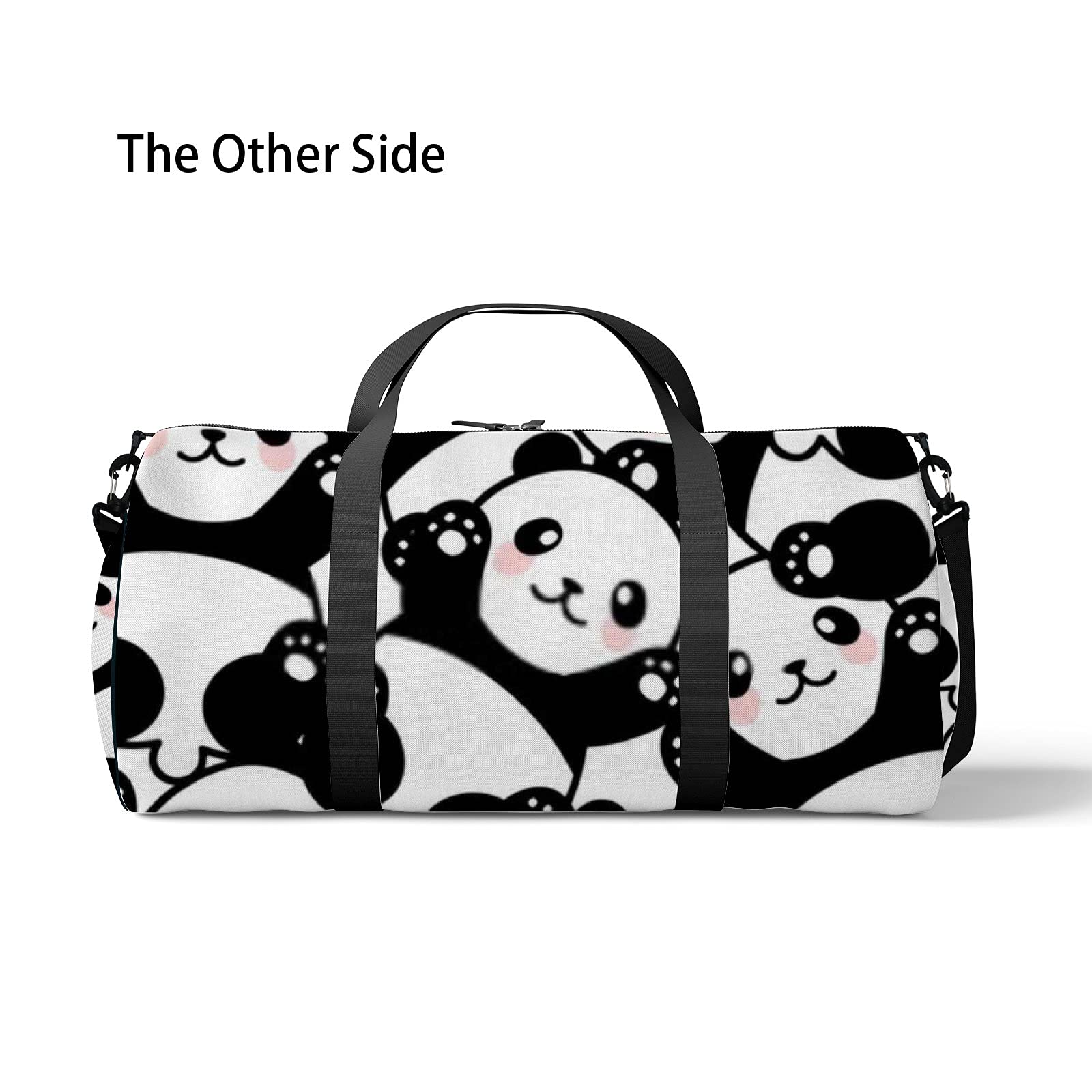 Black and White Cute Kawaii Panda Sports Tote Bag - Waterproof Gym Bag with Shoulder Strap & Zipper Pockets for Men Women - Perfect for Travel, Workout, School & Daily Use