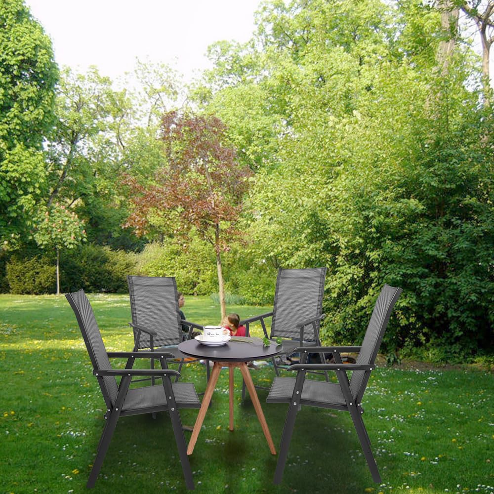 VINGLI Upgraded 4-Pack Folding Chairs with Arms - Portable Outdoor & Indoor Patio Chairs, Lightweight Sling Back Design for Lawn, Pool, Courtyard, Balcony, Garden, Camping, Picnics & BBQs (Black)