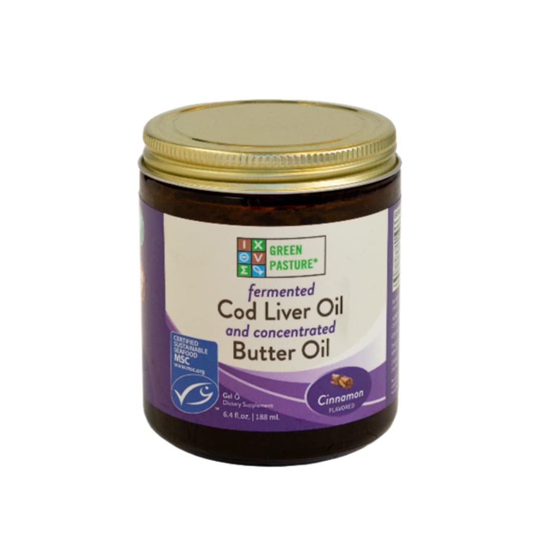 Green Pasture Butter Oil & Fermented Cod Liver Oil Blend Gel - 6.4 oz Cinnamon Flavor | Immune Support & Brain Health Supplement | Perfect for Smoothies, Baking & Daily Wellness