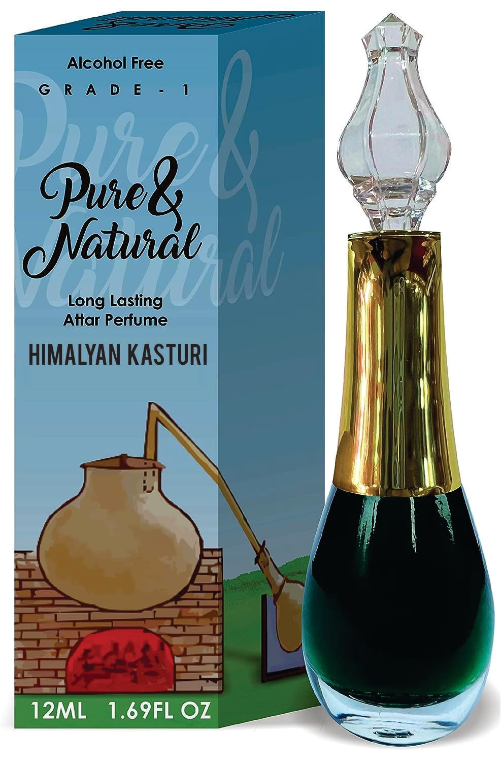 Pure & Natural Parag Fragrances Diamond Series - Himalayan Kasturi Musk Perfume Oil for Aromatherapy, Meditation & Daily Wear
