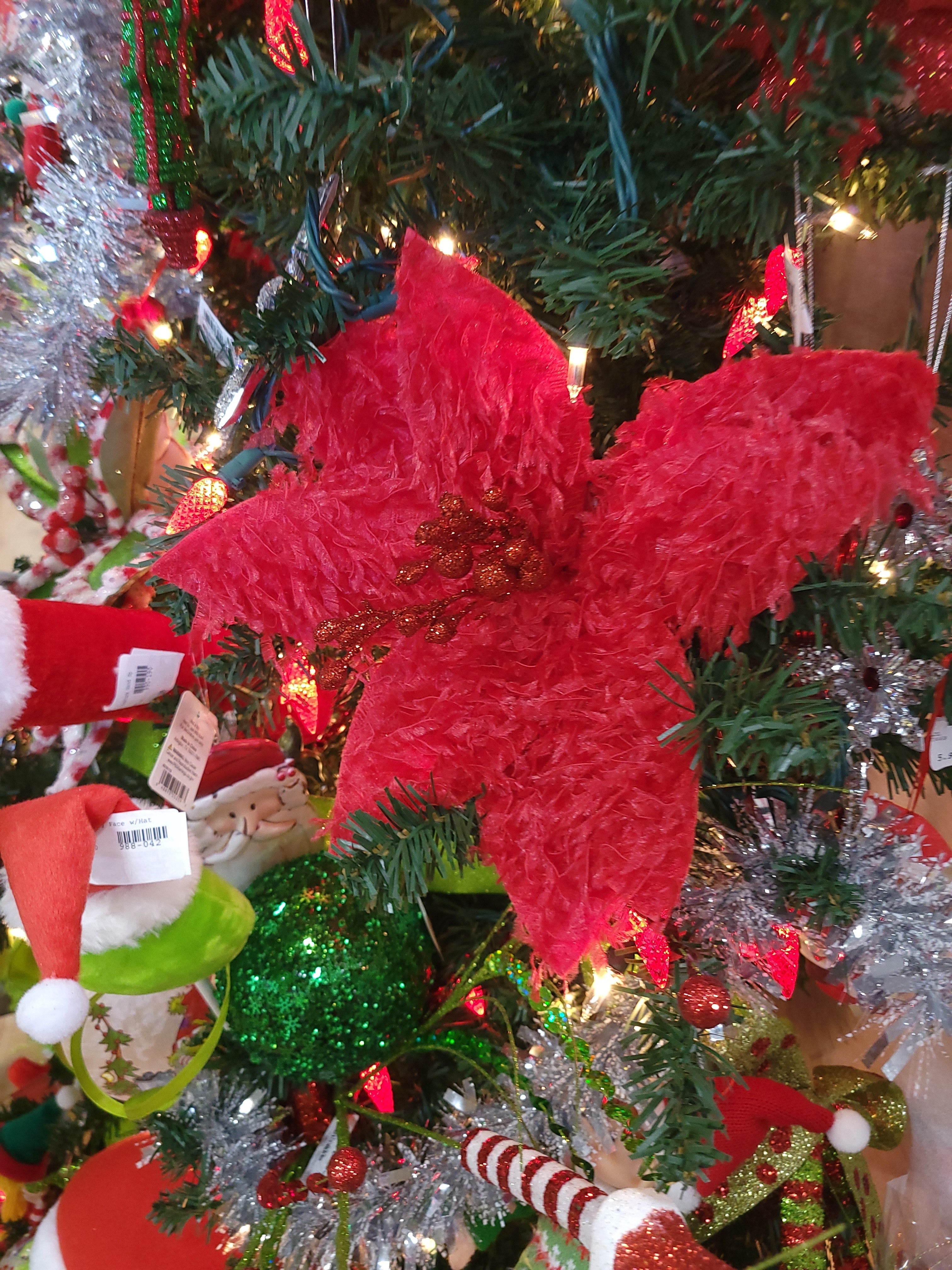 13 Furry Red Poinsettia Pick Spray - Artificial Christmas Flowers for Holiday Decorations, Wreaths, Centerpieces and Festive Home Decor
