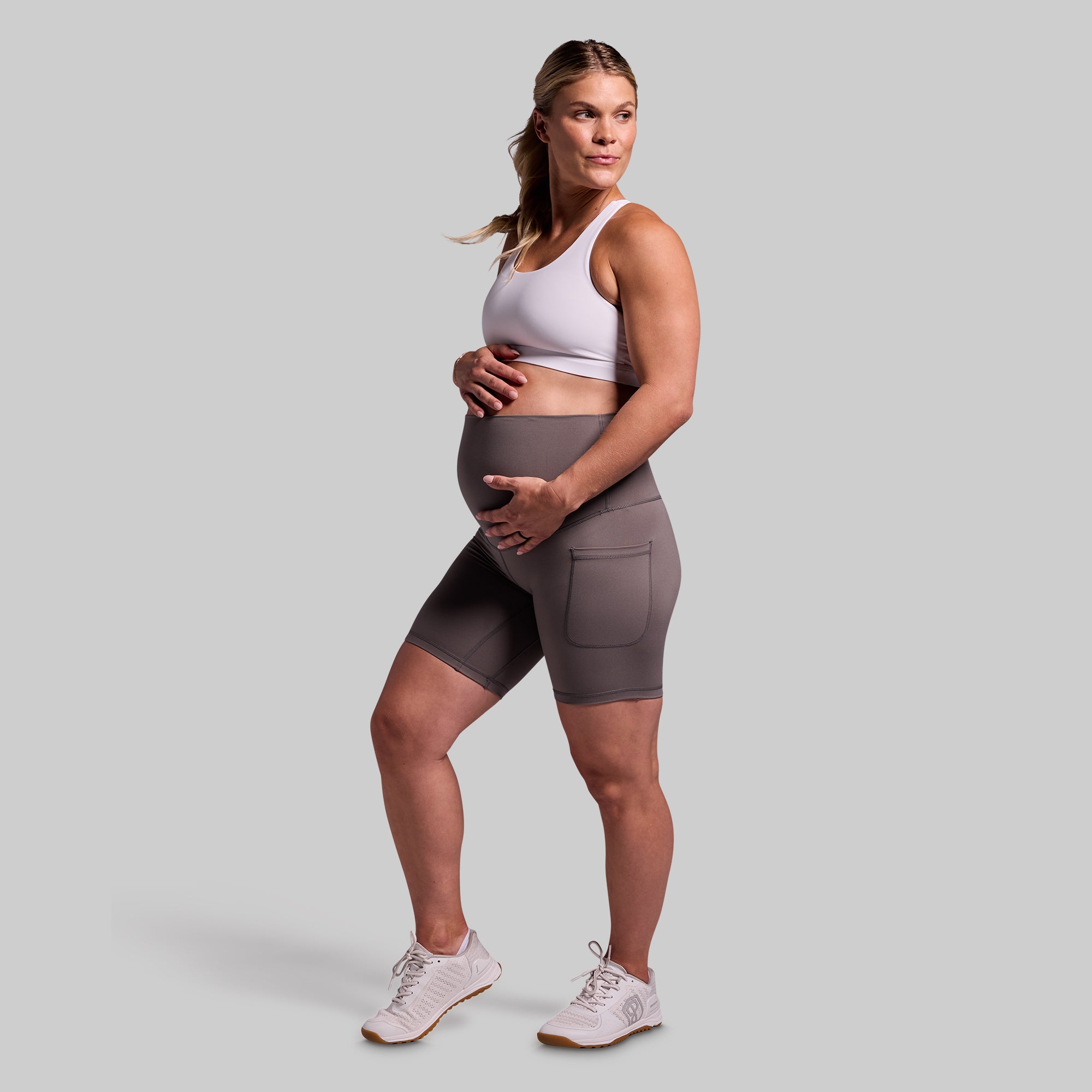 Best Maternity Biker Shorts for Women - Stretchy Grey Pregnancy Workout Shorts - Perfect for Yoga, Running & Everyday Comfort