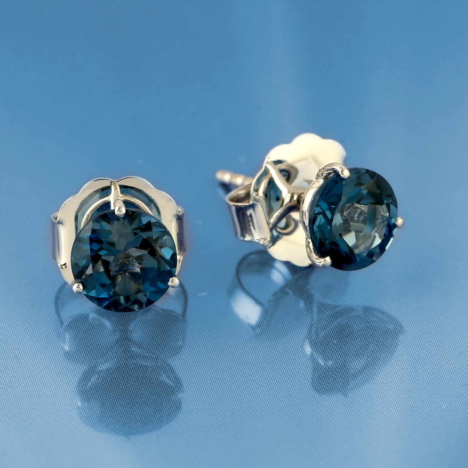 London Blue Topaz 18k White Gold Stud Earrings for Women - Elegant Gemstone Jewelry for Parties, Weddings & Special Occasions