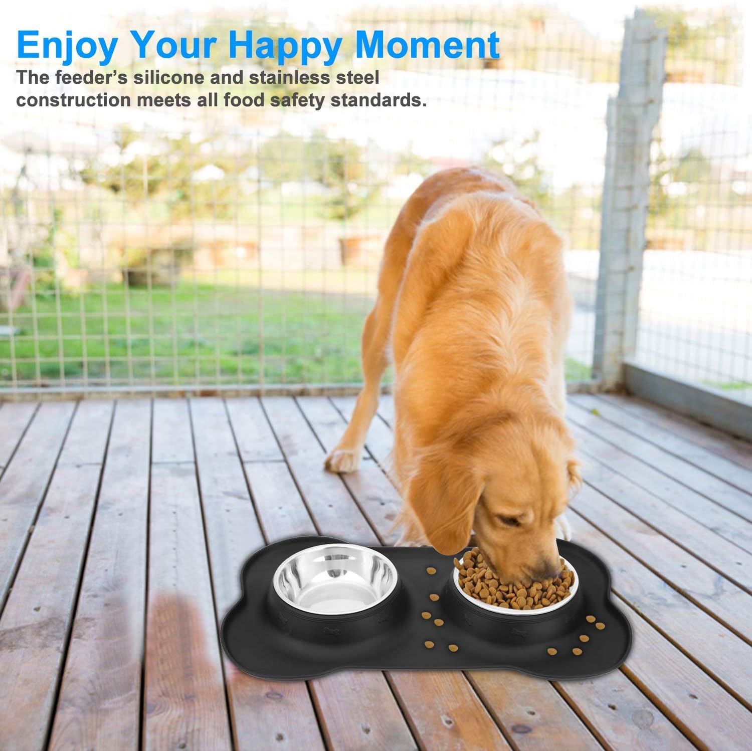 2 in 1 Stainless Steel Pet Bowl with Silicone Mat - Dual Food & Water Dish for Dogs & Cats - Removable Bowls, Non-Slip Base, Easy Clean (Multicolor) - Perfect for Home, Travel & Outdoor Use