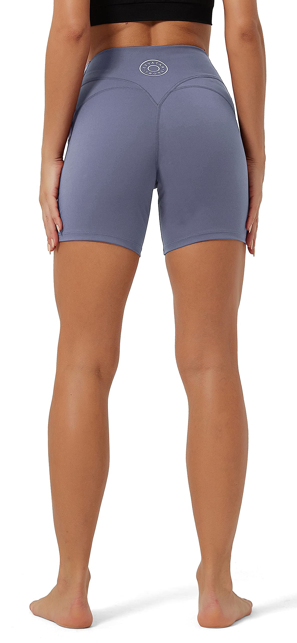 Rataves Women's 6 Inch Athletic Yoga Shorts with Pockets - High Waisted Tummy Control Workout Shorts for Yoga, Running, Hiking & Gym - Breathable & Comfortable Activewear (002)