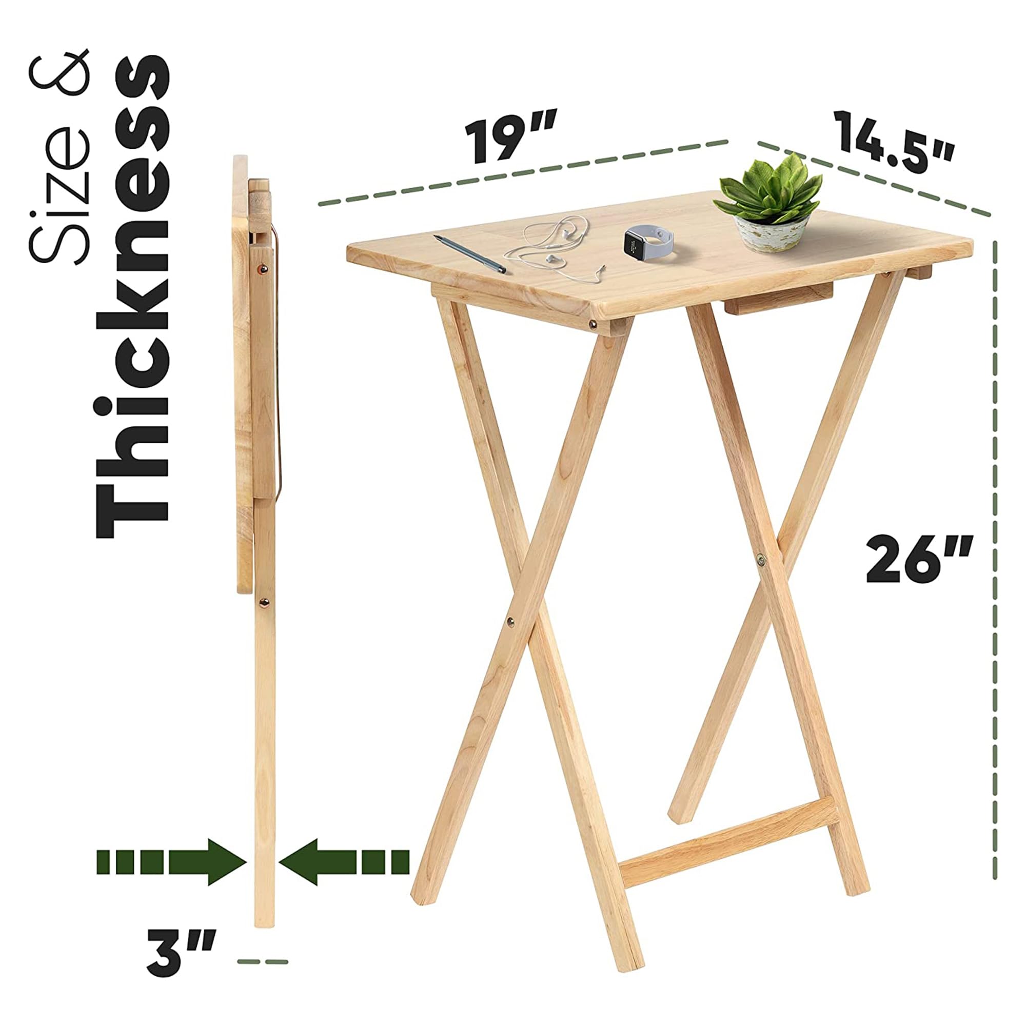 Premium Solid Wood Folding TV Tray Table with Storage Rack - 10-Piece Portable Snack Serving Tray Set for Living Room, Bedroom & Outdoor Use - Natural Finish Rectangle Design - Compact Space-Saving Solution
