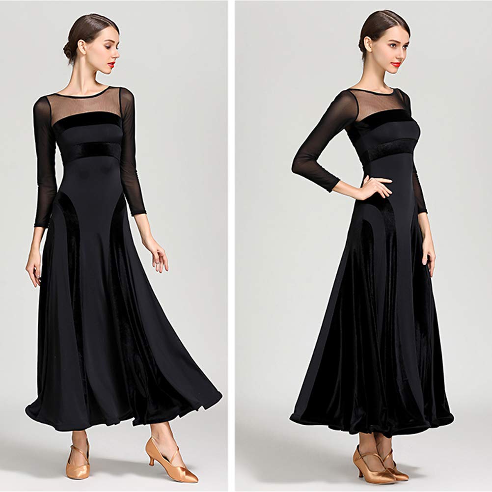 Elegant Women's Velvet Long Sleeve Ballroom Salsa Latin Modern Dance Dress - Perfect for Performances, Competitions & Social Dancing