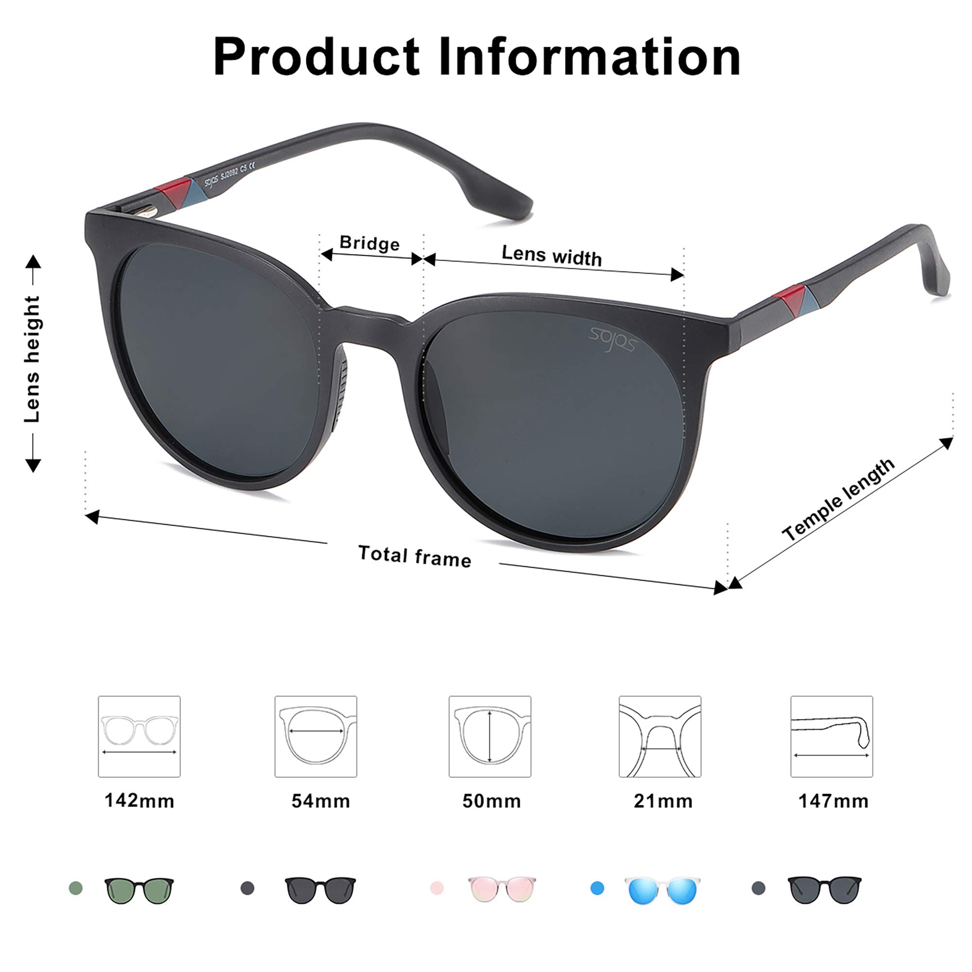 SOJOS SJ2092 Polarized Sports Sunglasses for Women & Men - Lightweight TR90 Frame, UV Protection, Oversized Round Lenses for Running, Cycling, Hiking & Outdoor Activities