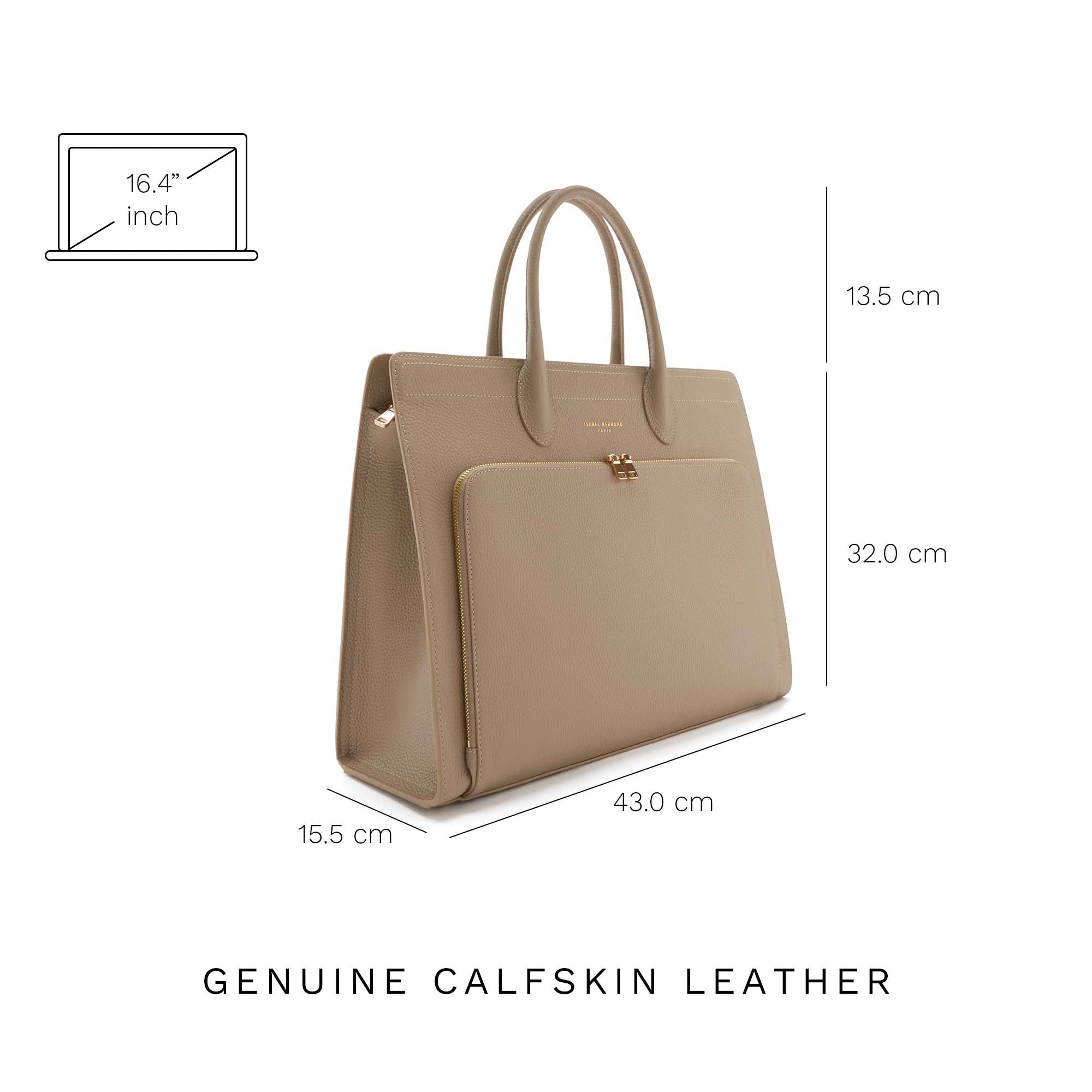Honoré Nadine Genuine Taupe Calfskin Leather Handbag for Women with 16.4 Inch Laptop Pocket - Perfect for Work, Travel & Everyday Use
