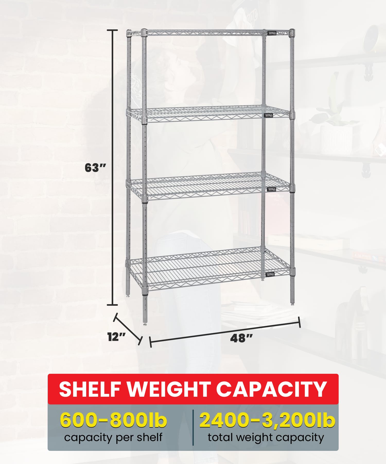 Quantum Storage Systems WR63-1248S 4-Tier Stainless Steel Wire Shelving Unit - 63