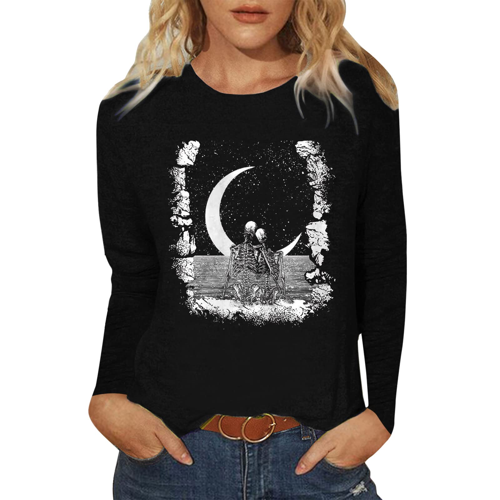 Women's Casual Printed Long Sleeve T-Shirt - Round Neck Loose Fit Daily Shirt | Comfortable & Stylish for Work, Weekend & Outfits